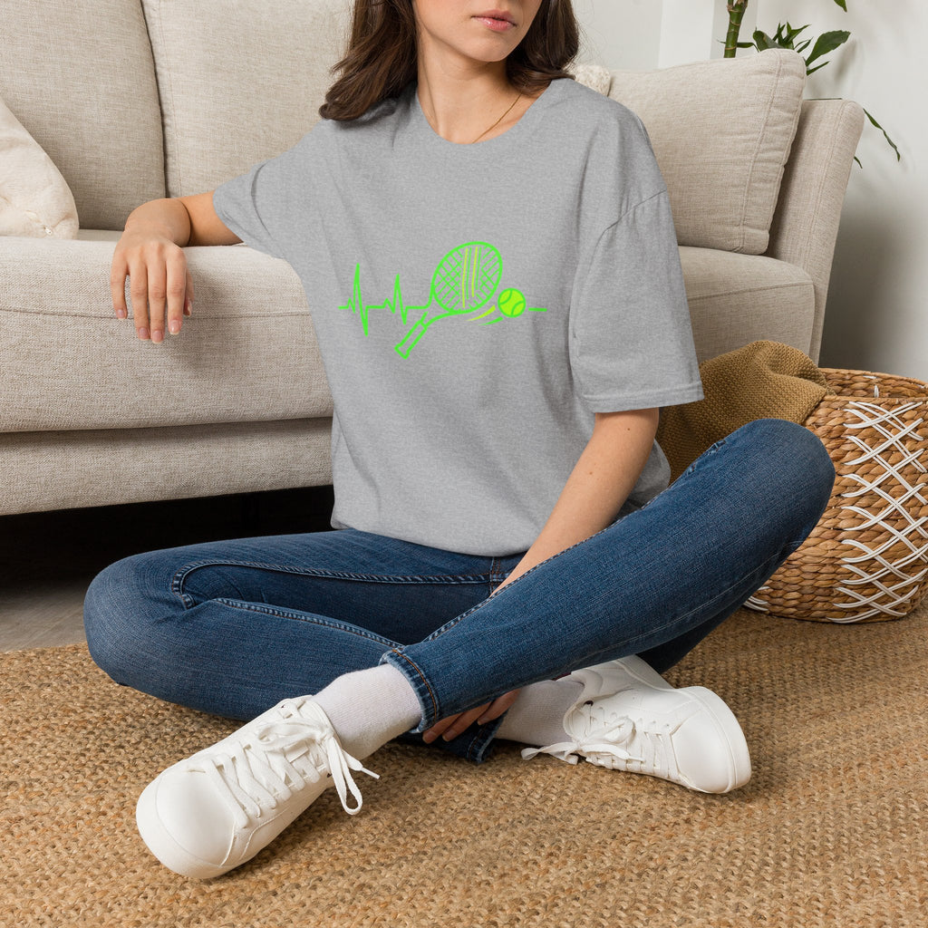 Tennis Racket Heartbeat T-Shirt — Neon Green Tennis Lover Tee