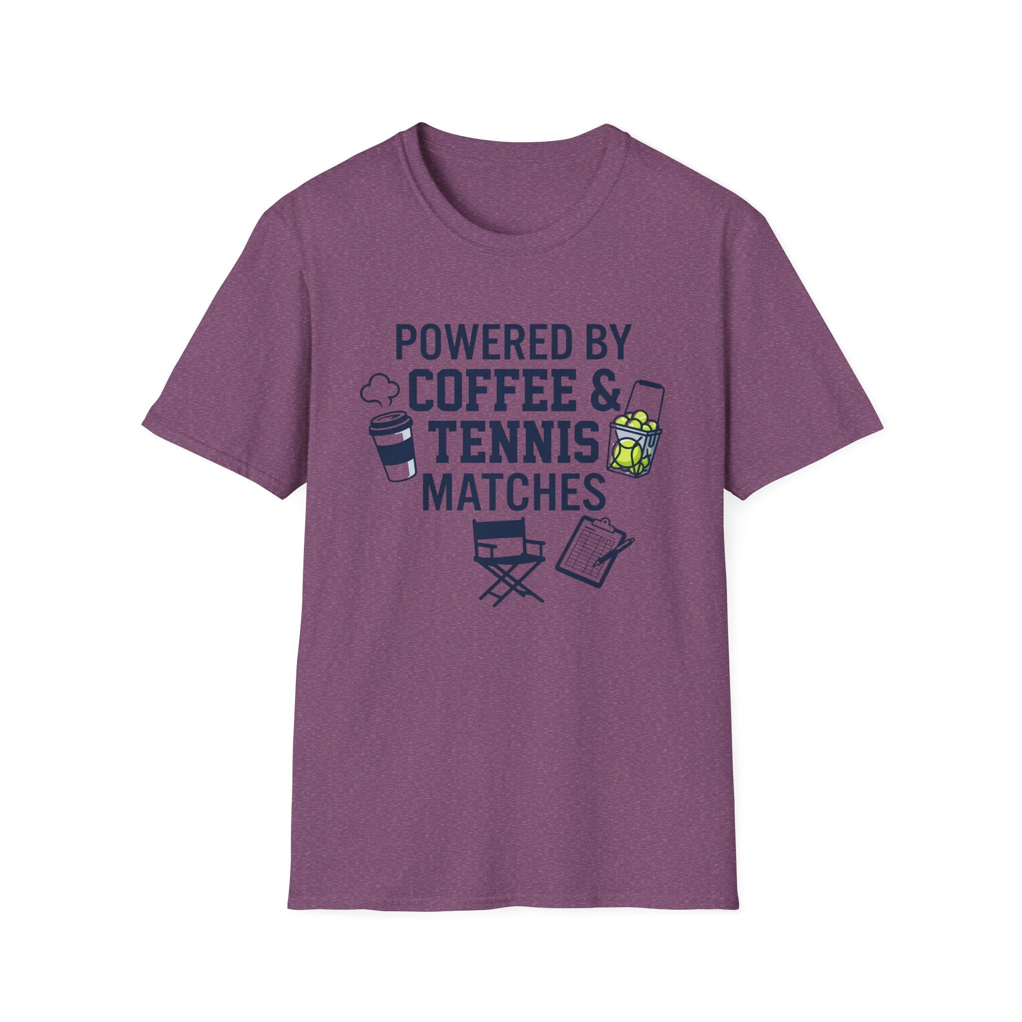 T-Shirt — "Powered by Coffee & Tennis Matches" Casual Tennis Player Tee