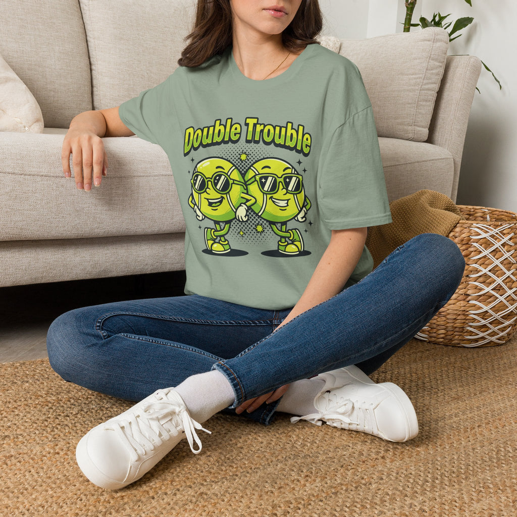 Double Trouble Tennis Tee — Retro Smiley Racquet Duo