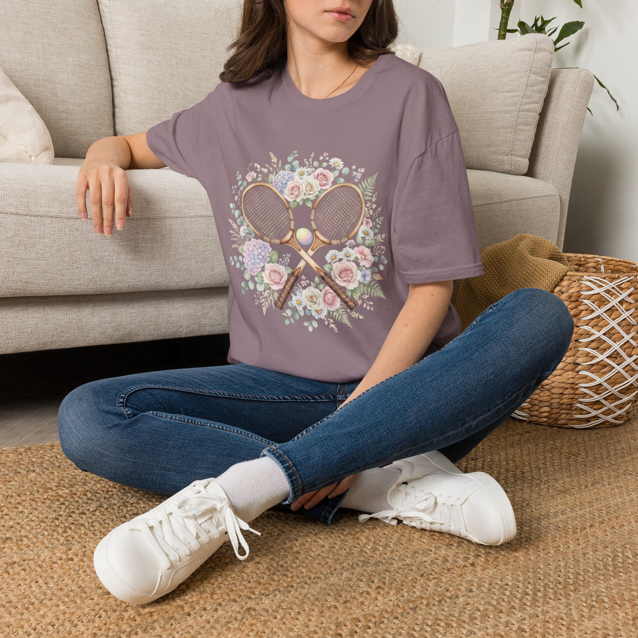 Tennis Floral T-Shirt — Vintage Rackets & Roses Graphic Tee