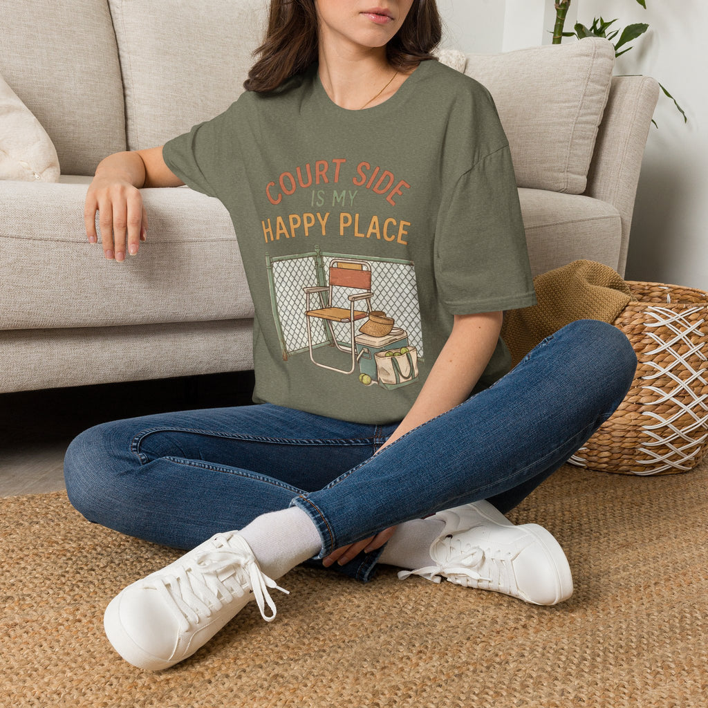 T-Shirt — "Court Side Is My Happy Place" Tennis Crew Tee
