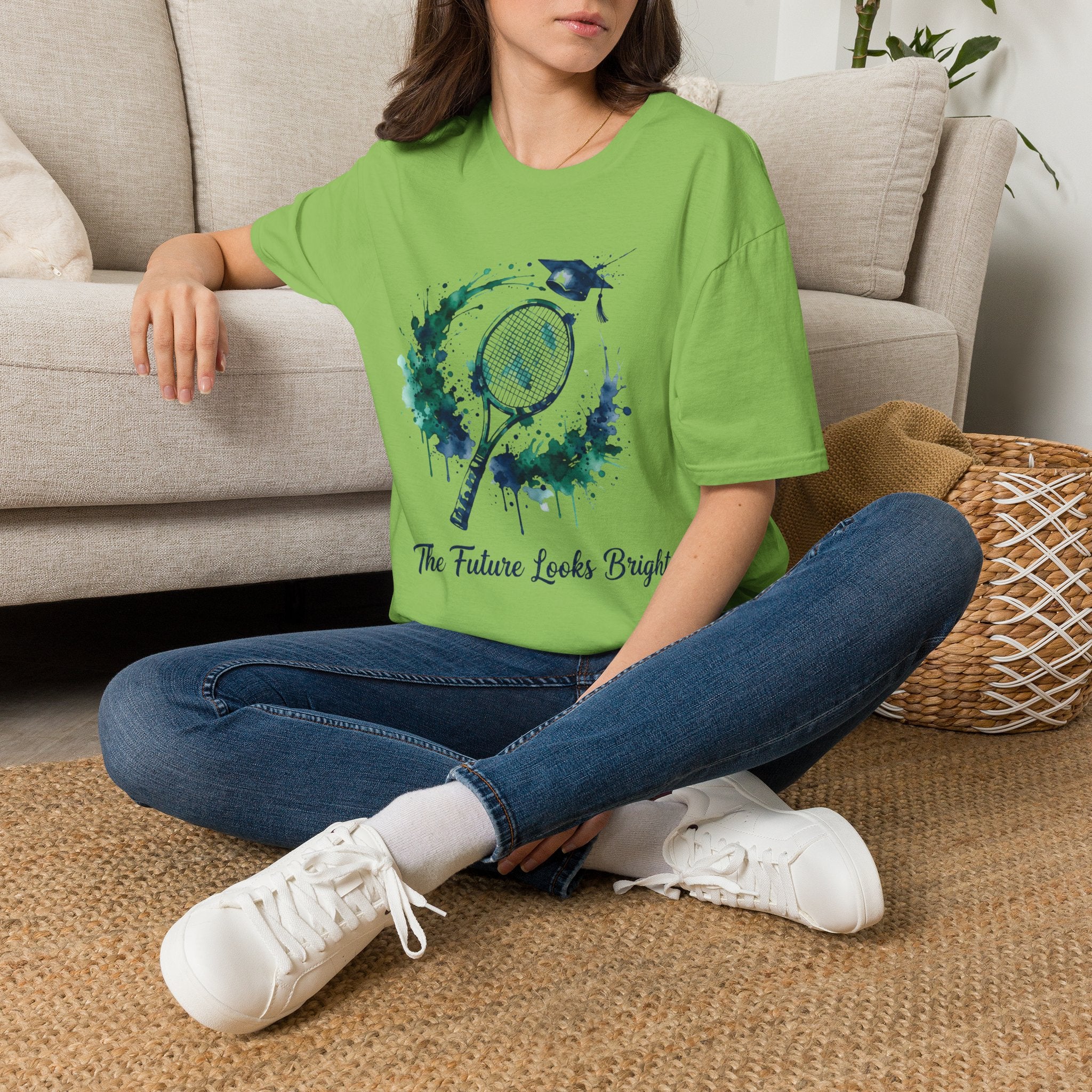 Tennis Watercolor Tee — “The Future Looks Bright” Graduation & Athlete Shirt