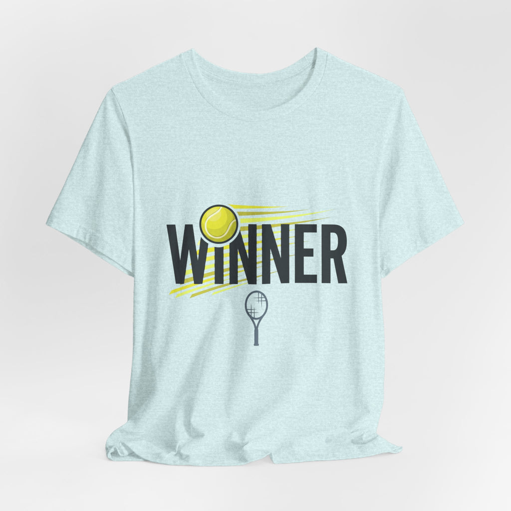 Winner Tennis T‑Shirt — Motivational Tennis Tee with Ball & Racket Graphic