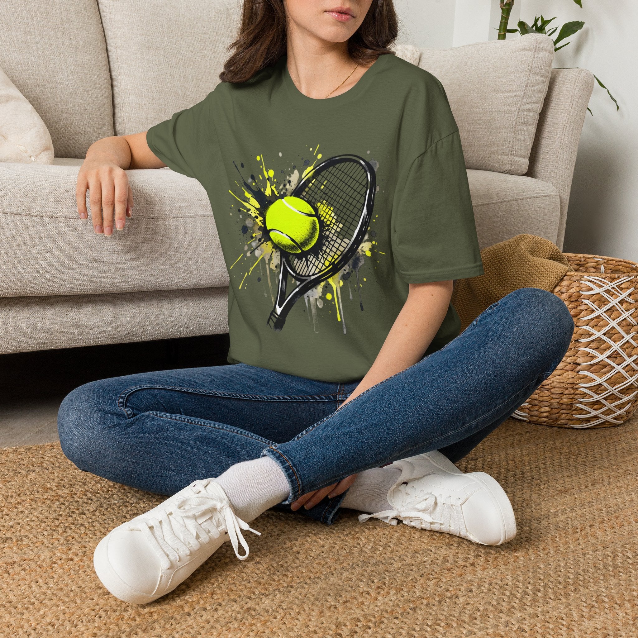 T-Shirt — Splash Tennis Racket & Ball Graphic Tee