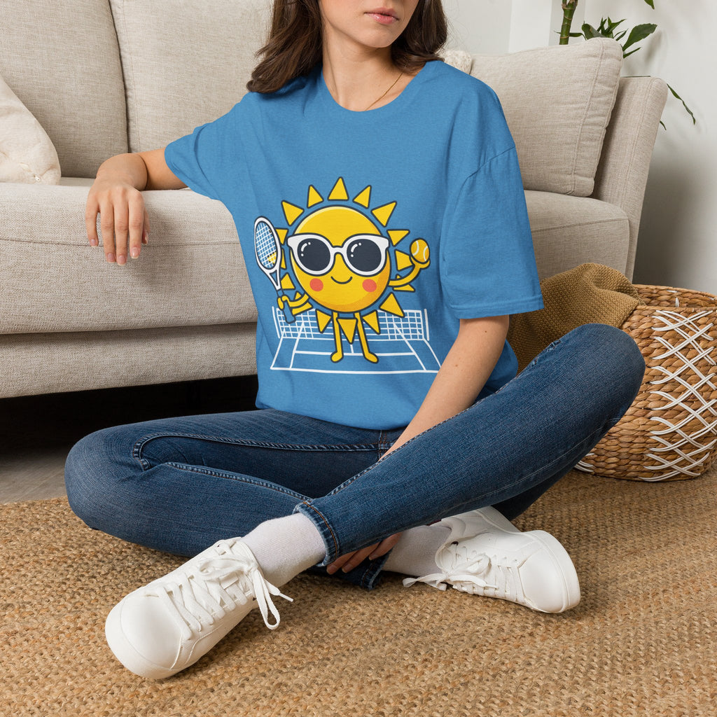 Sun Tennis Emoji T-Shirt — Cute Sunglasses Sun Playing Tennis Graphic Tee