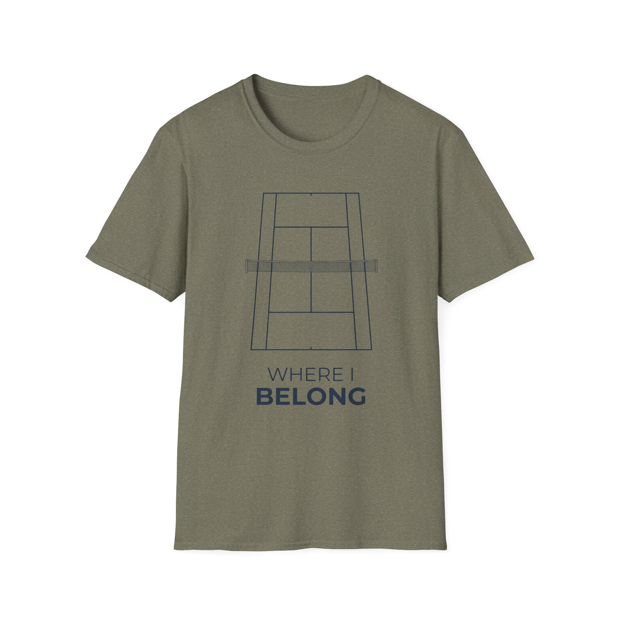 T-Shirt — 'Where I Belong' Minimalist Tennis Court Graphic