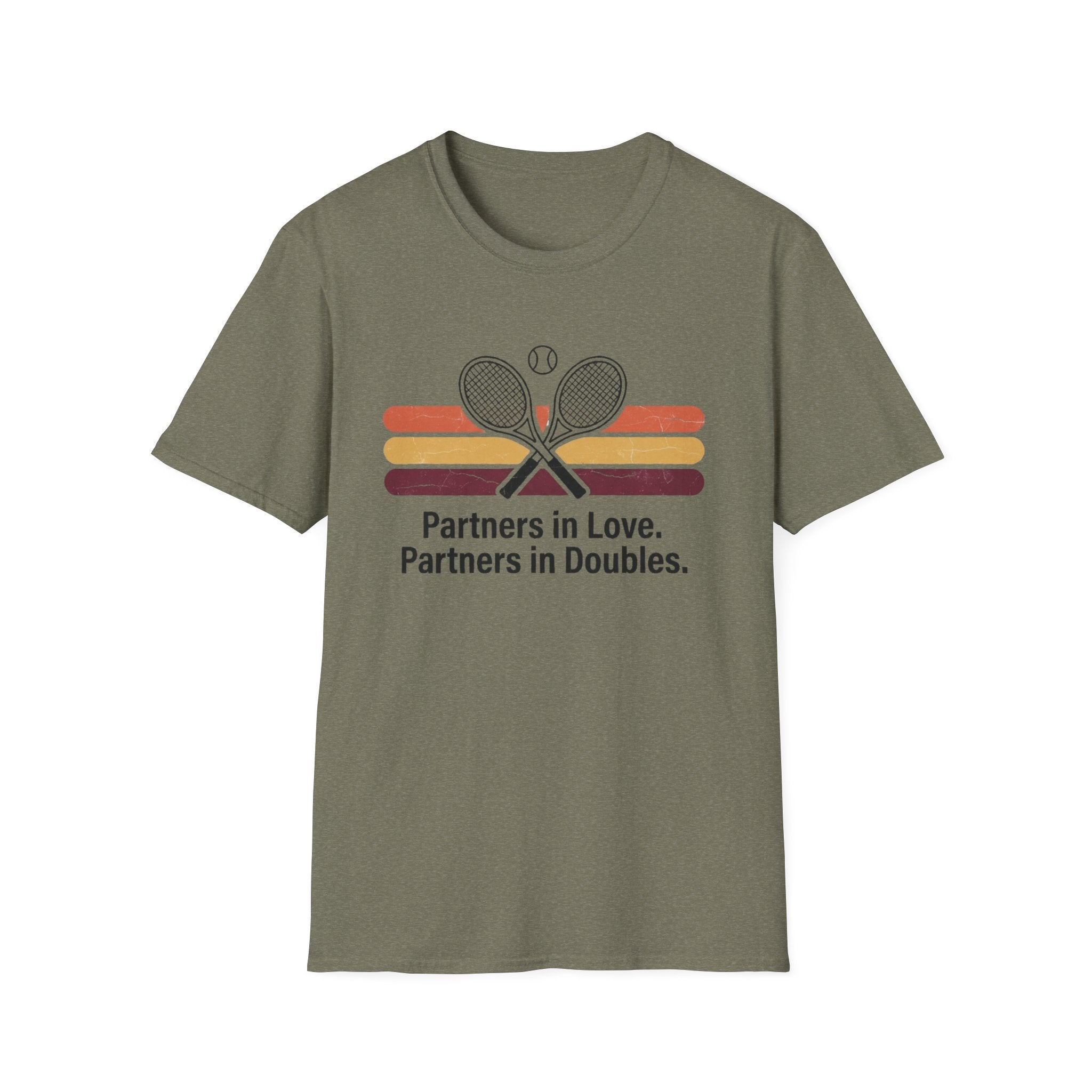 Partners in Love Tennis T-shirt — Retro Crossed Rackets Graphic