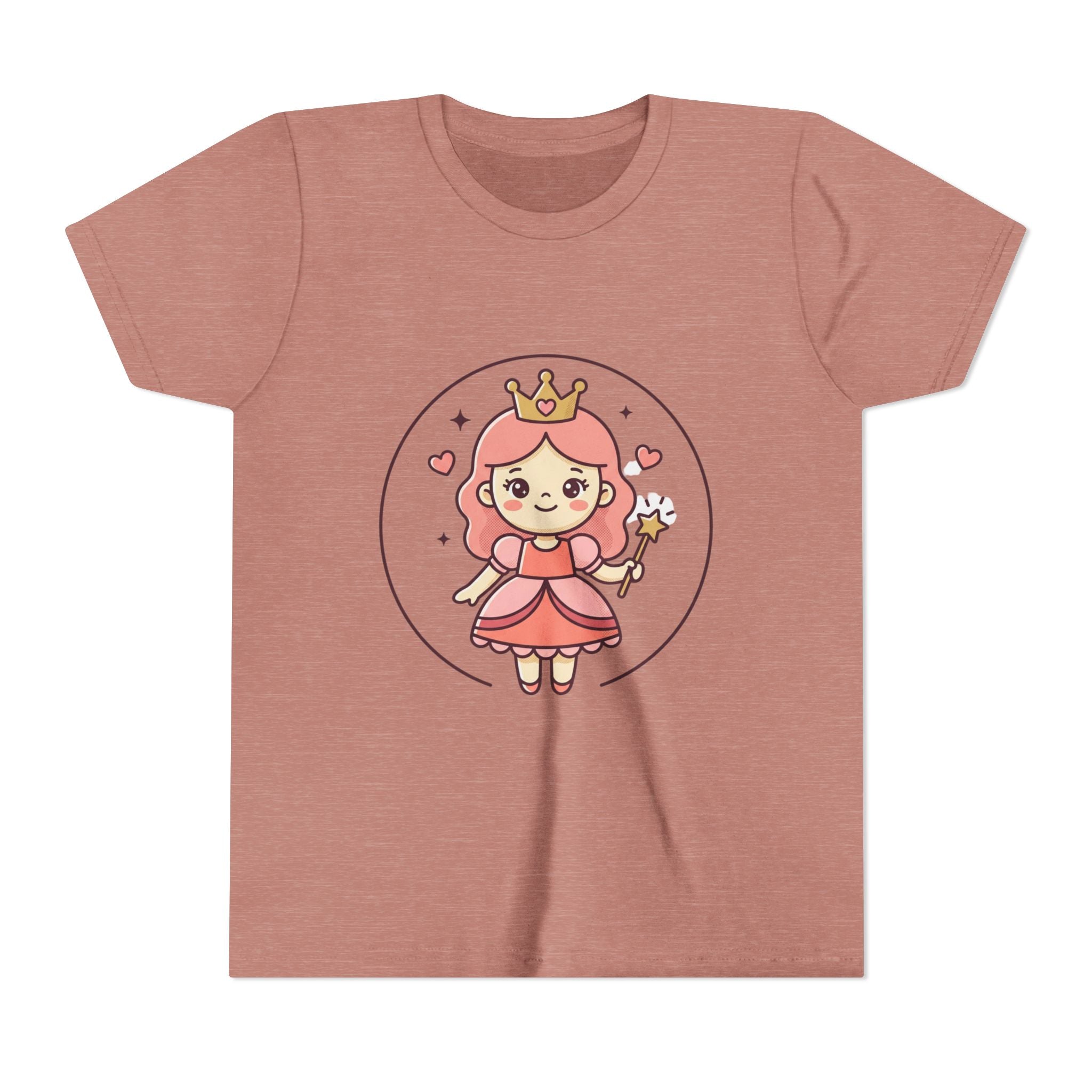 Princess Fairy Kids T-Shirt - Cute Pink Crowned Princess Graphic Youth Tee