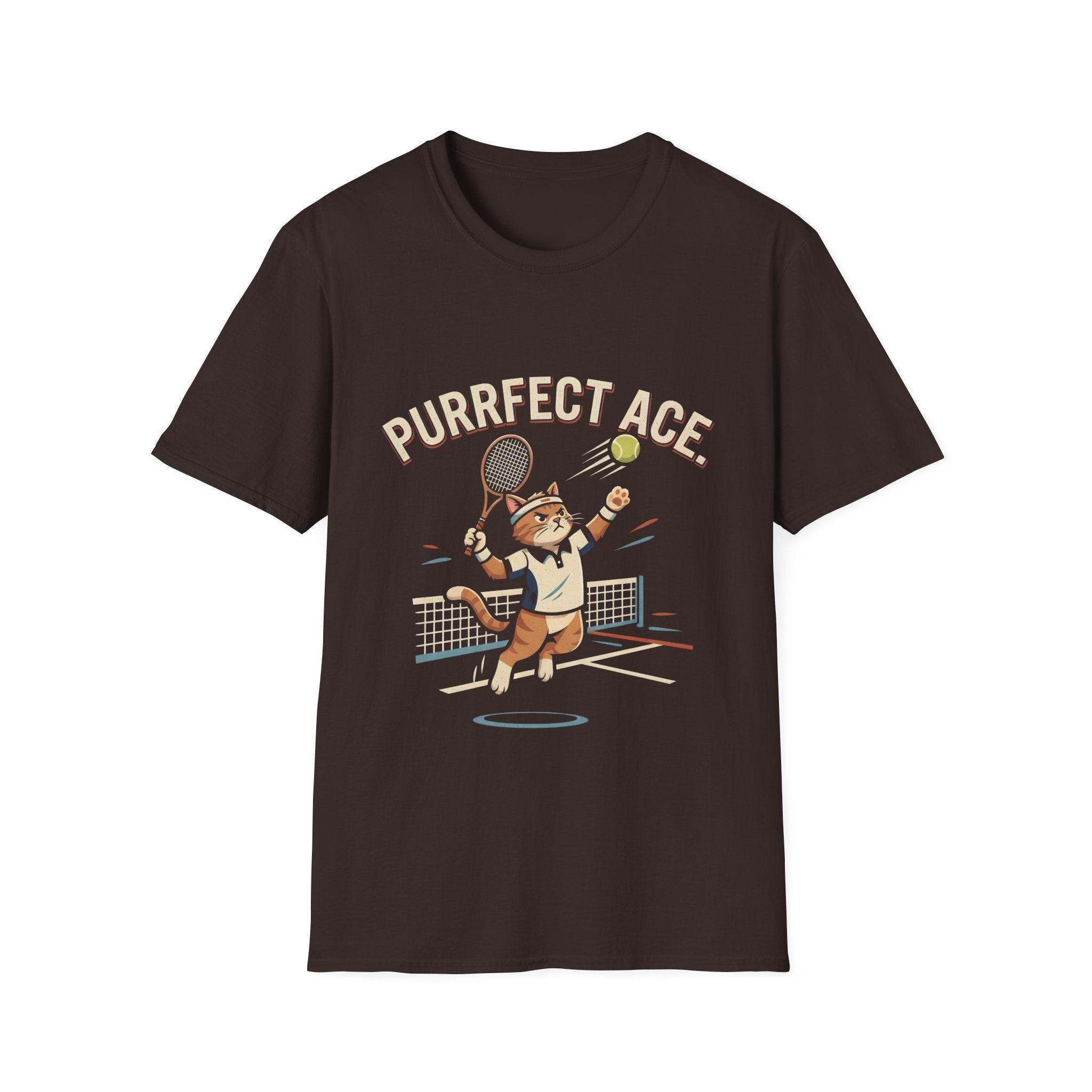 Purrfect Ace Tennis T‑Shirt — Cute Cat Tennis Player Graphic Tee