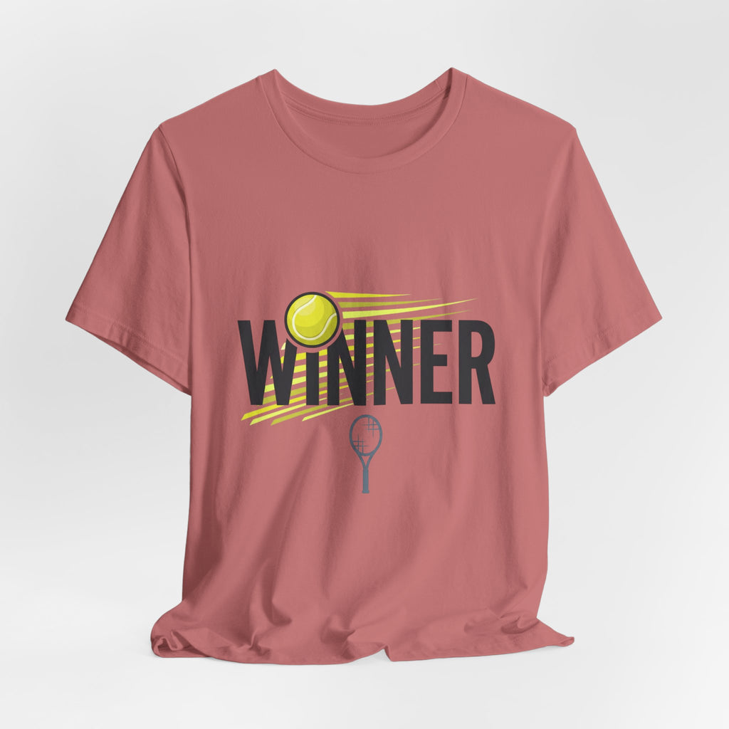 Winner Tennis T‑Shirt — Motivational Tennis Tee with Ball & Racket Graphic