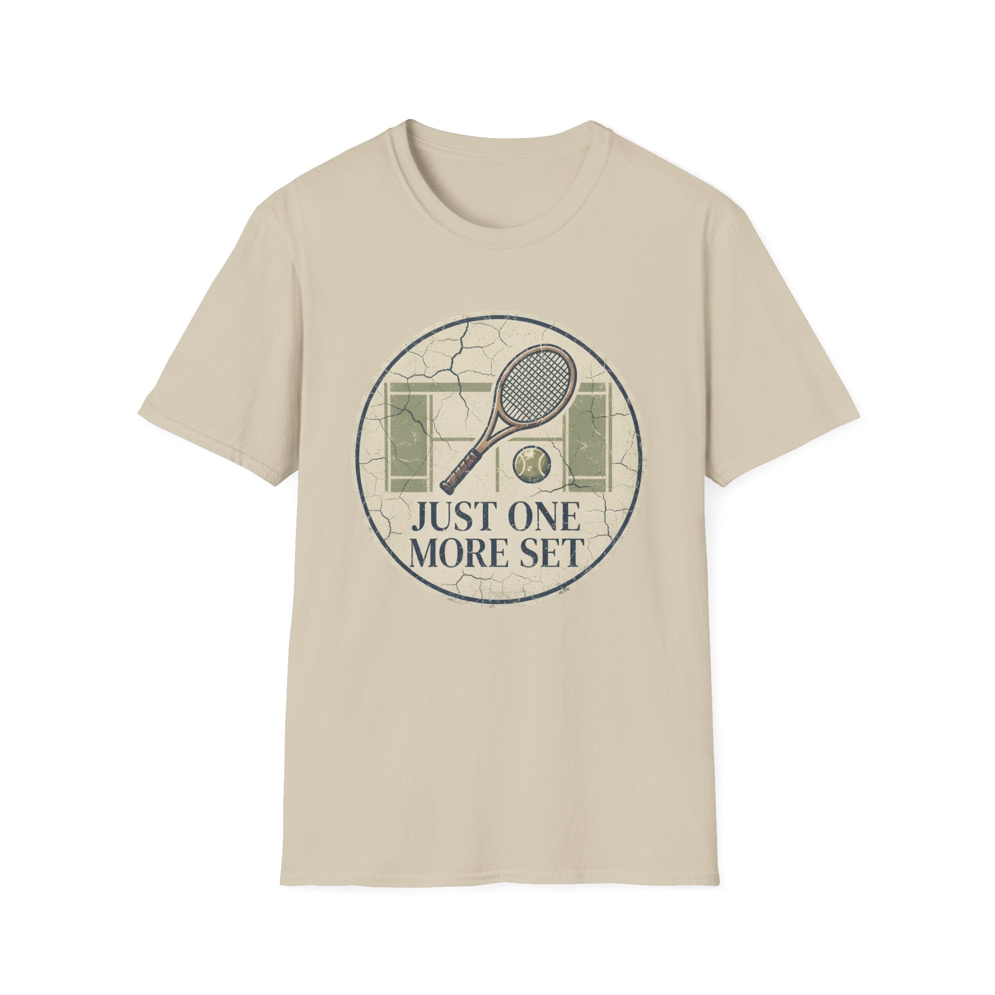 Tennis T‑Shirt — 'Just One More Set' Vintage Court Graphic
