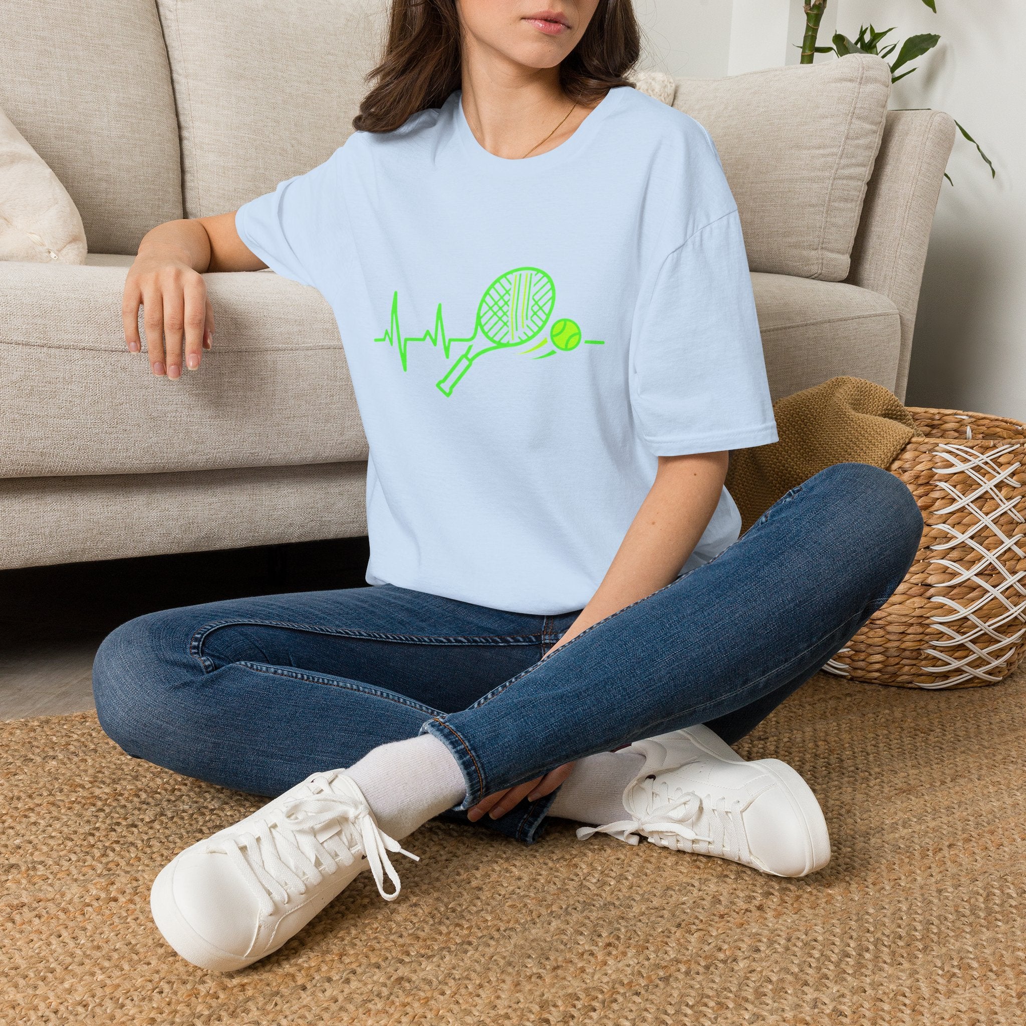 Tennis Racket Heartbeat T-Shirt — Neon Green Tennis Lover Tee
