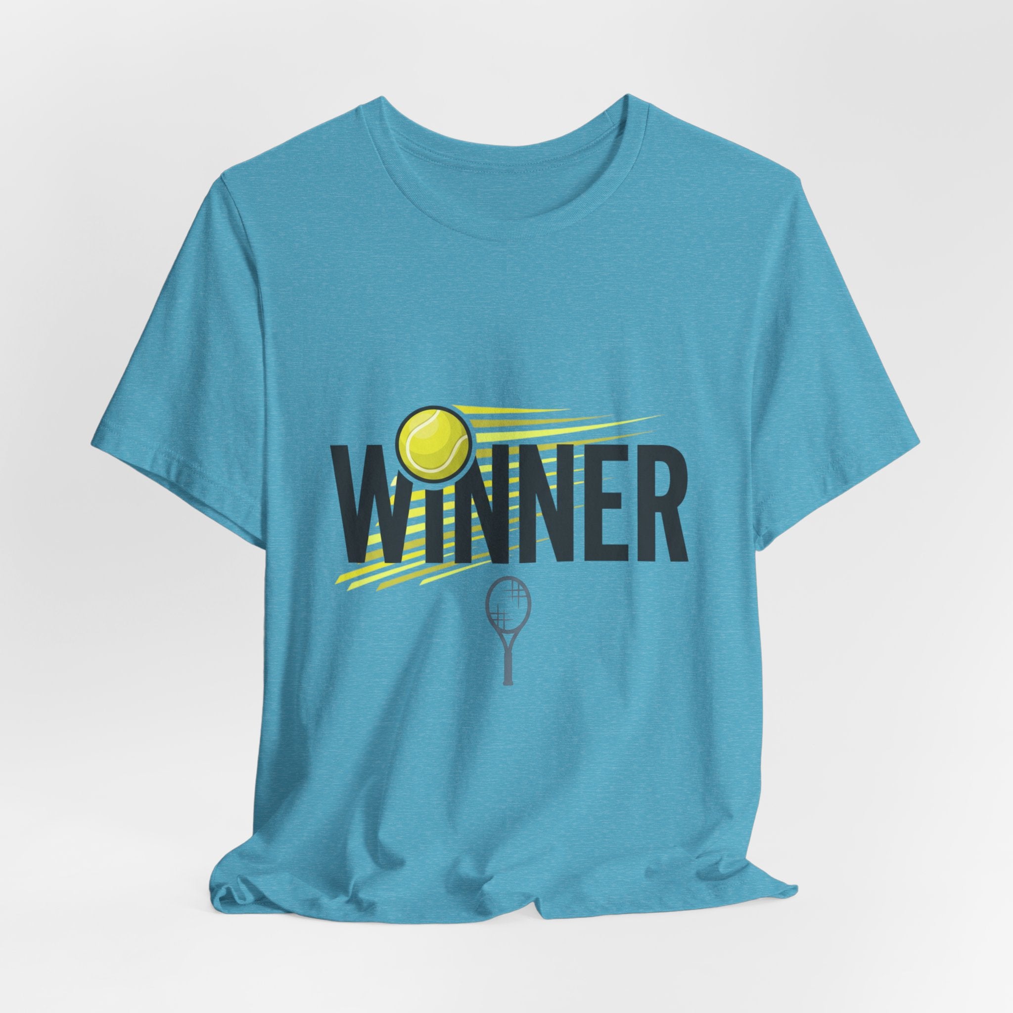 Winner Tennis T‑Shirt — Motivational Tennis Tee with Ball & Racket Graphic