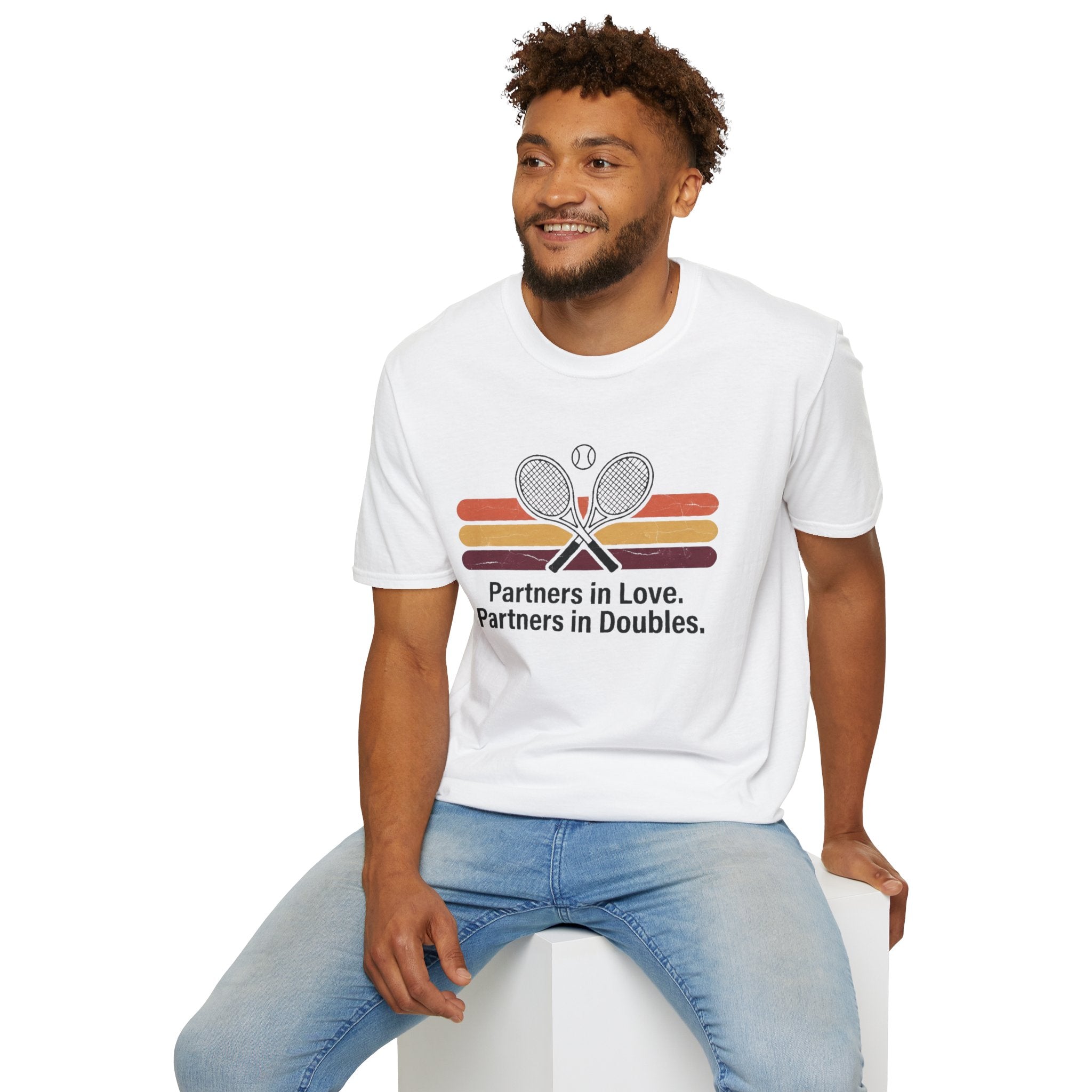 Partners in Love Tennis T-shirt — Retro Crossed Rackets Graphic