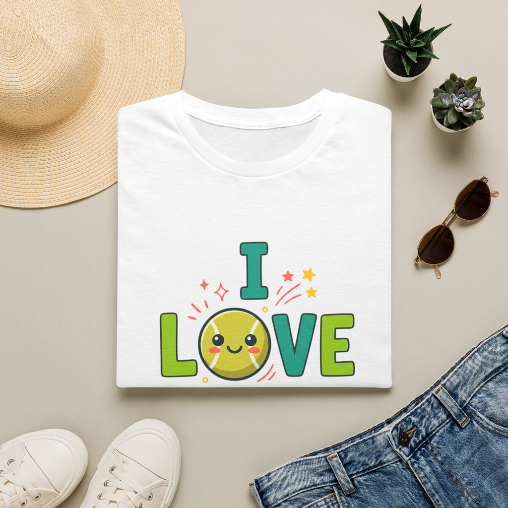 I Love Tennis T-Shirt — Cute Smiley Tennis Ball Tee for Players & Fans