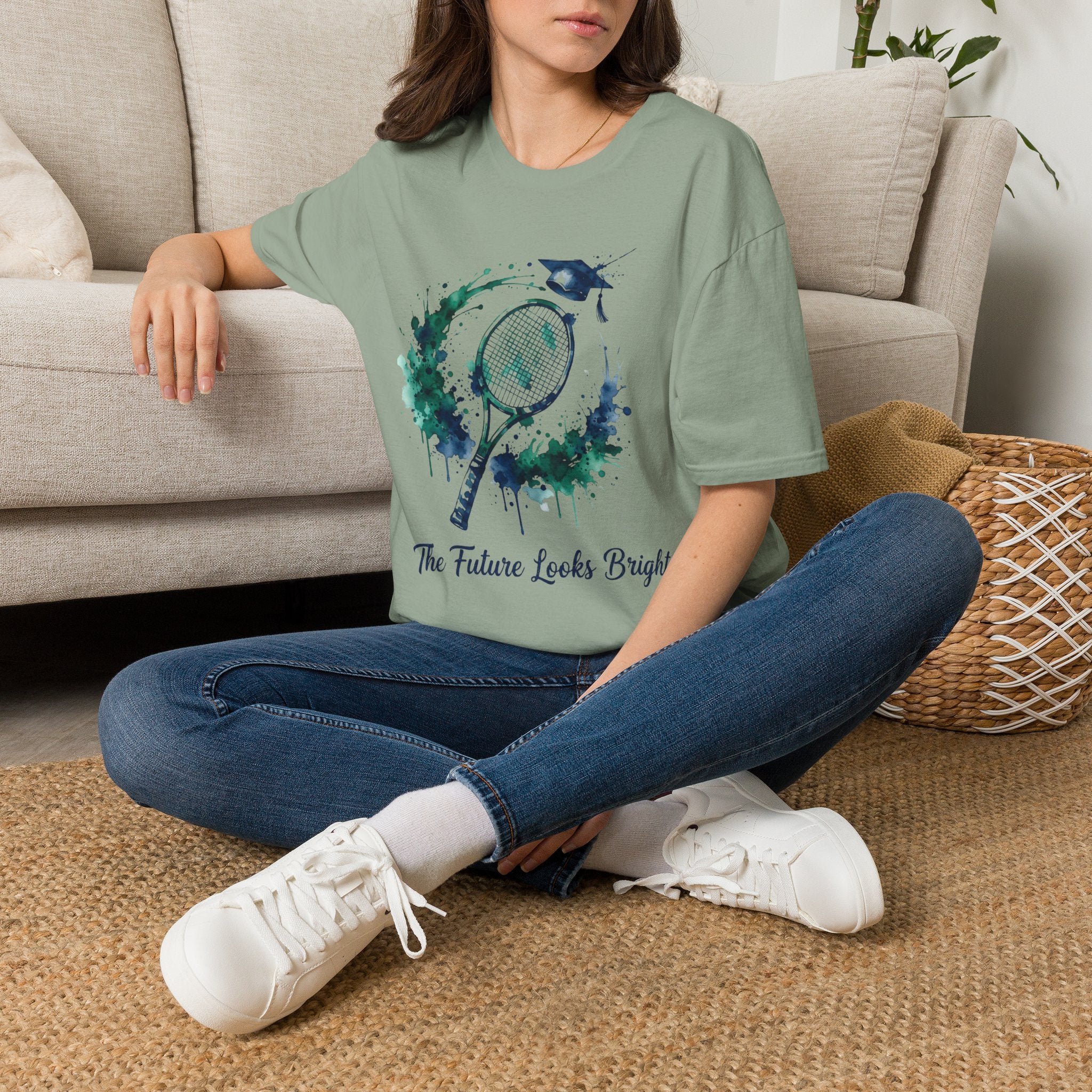 Tennis Watercolor Tee — “The Future Looks Bright” Graduation & Athlete Shirt