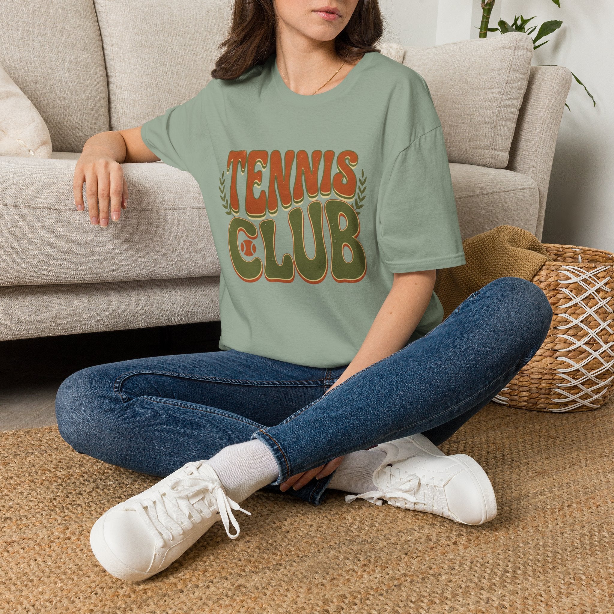 Tennis Club T‑Shirt — Retro Green & Orange Graphic Tee