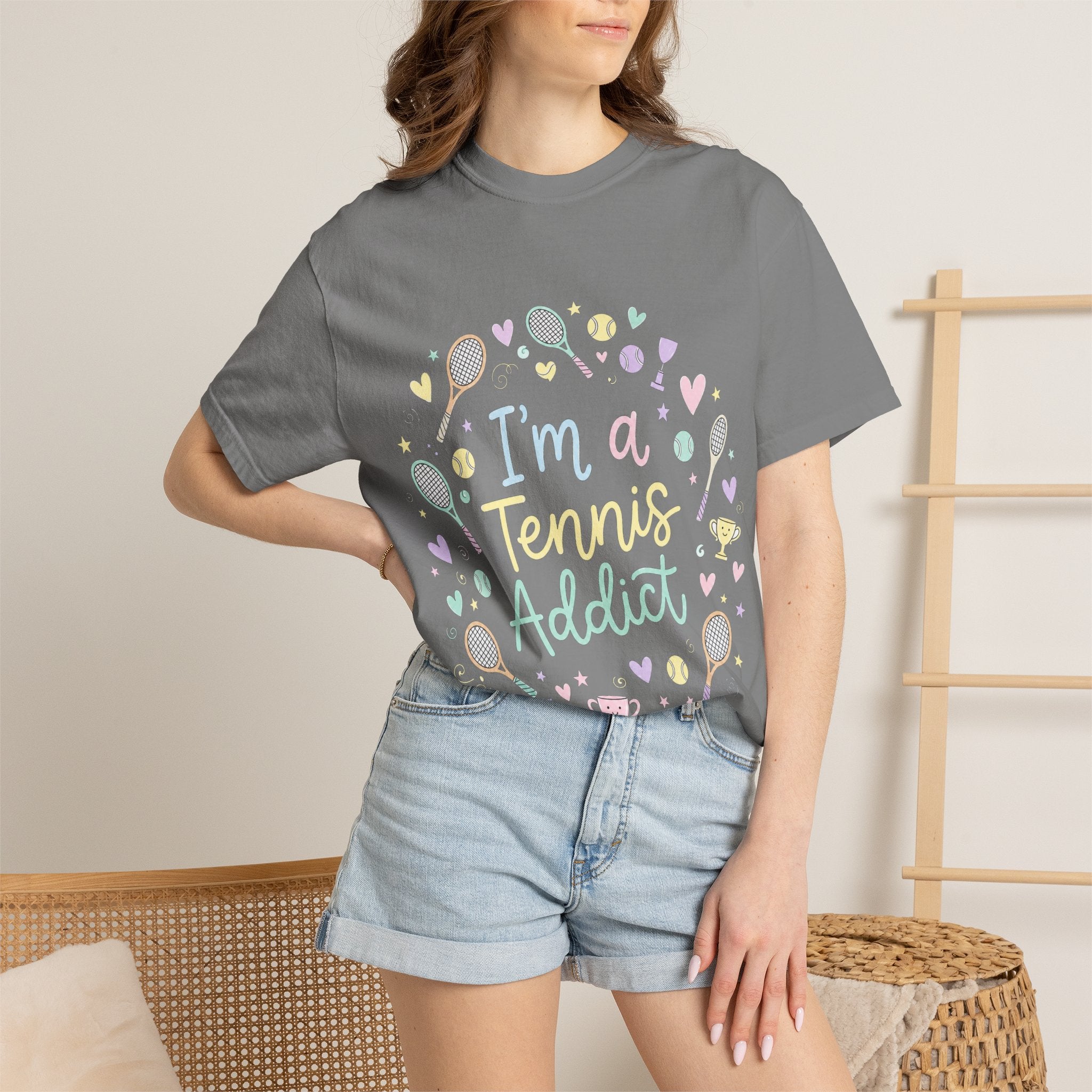 I'm a Tennis Addict T‑Shirt — Cute Pastel Tennis Graphic Tee for Players & Fans