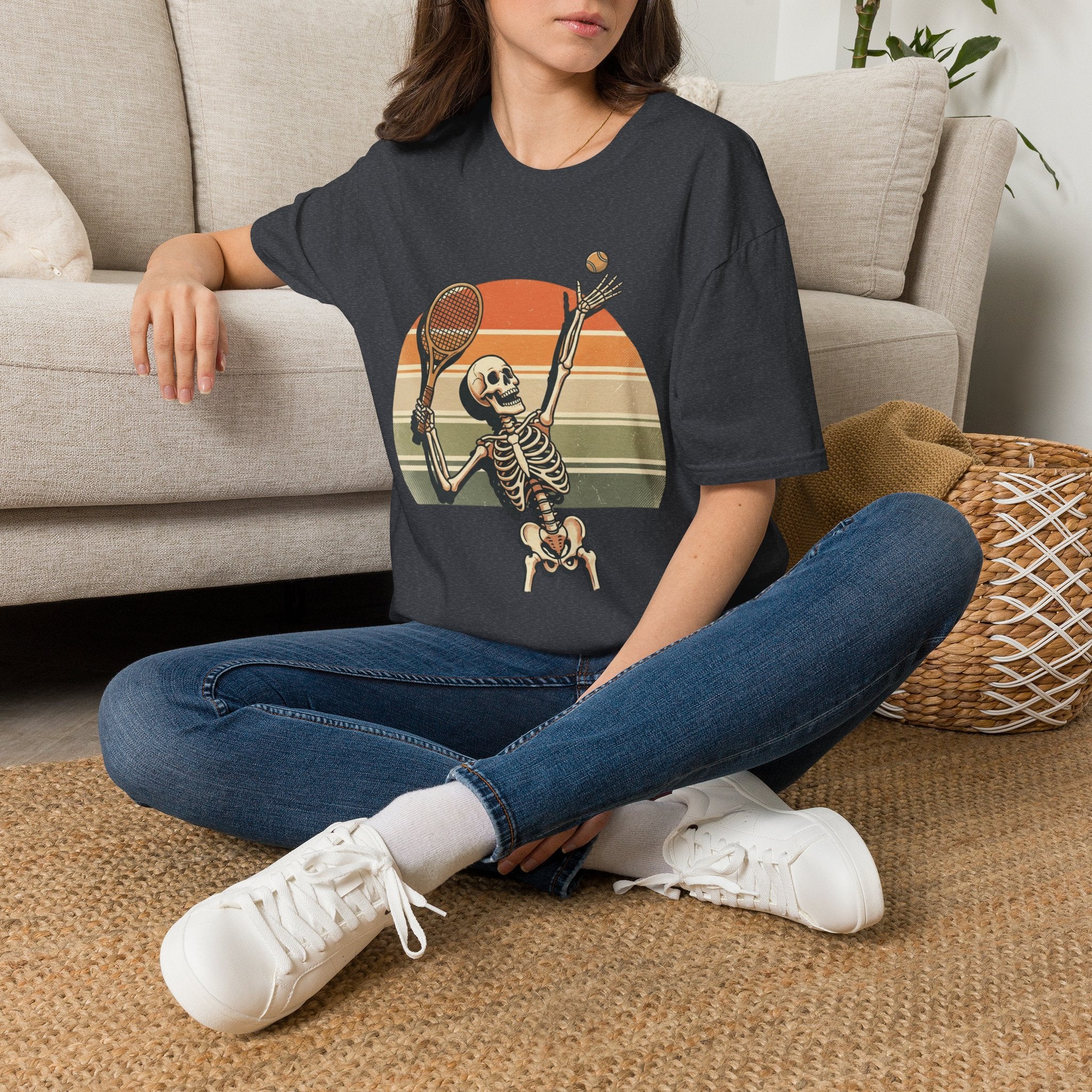 Skeleton Tennis Tee — Retro Sunset Vintage t_shirt