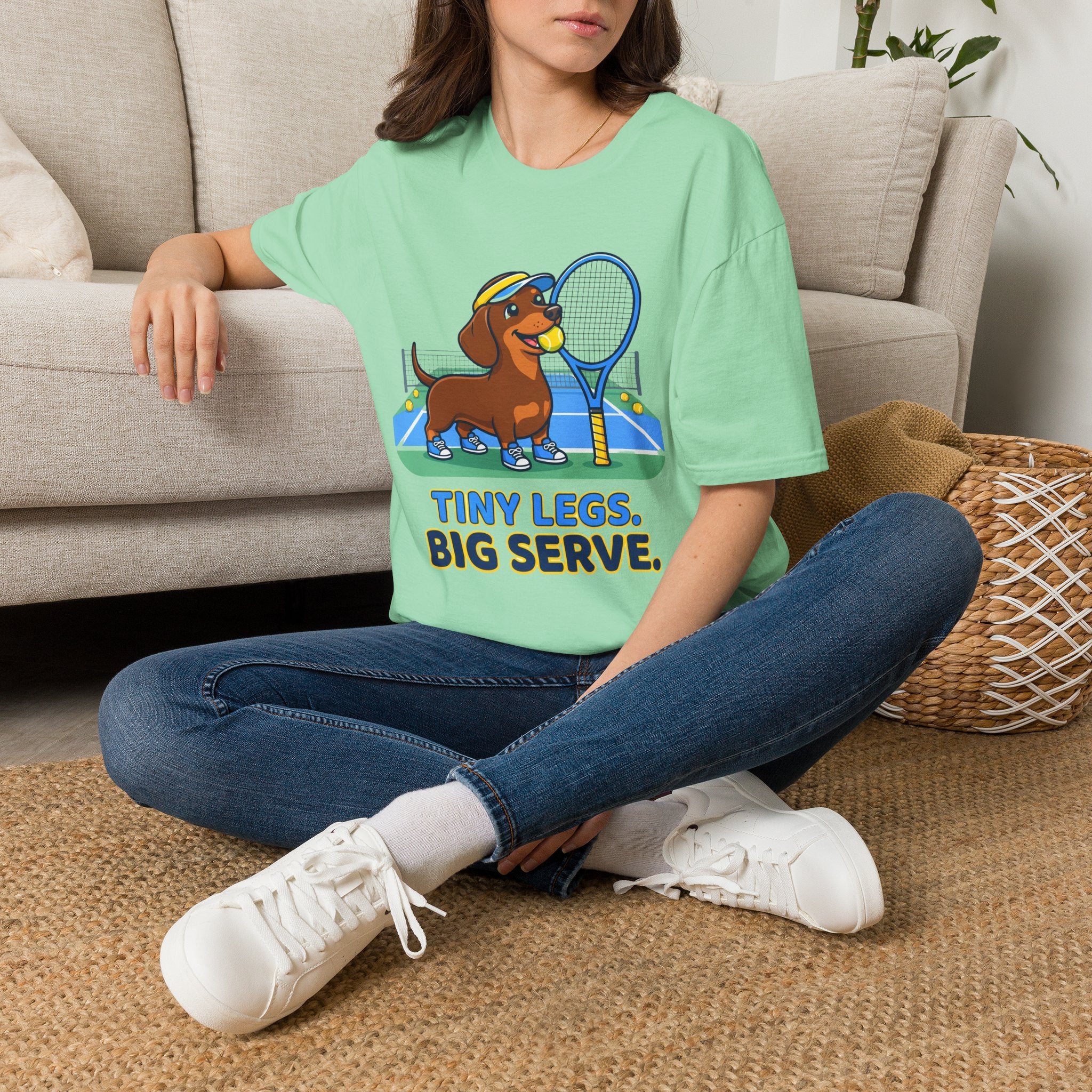 Dachshund Tennis T‑Shirt — "Tiny Legs, Big Serve" Cute Dog Tennis Tee