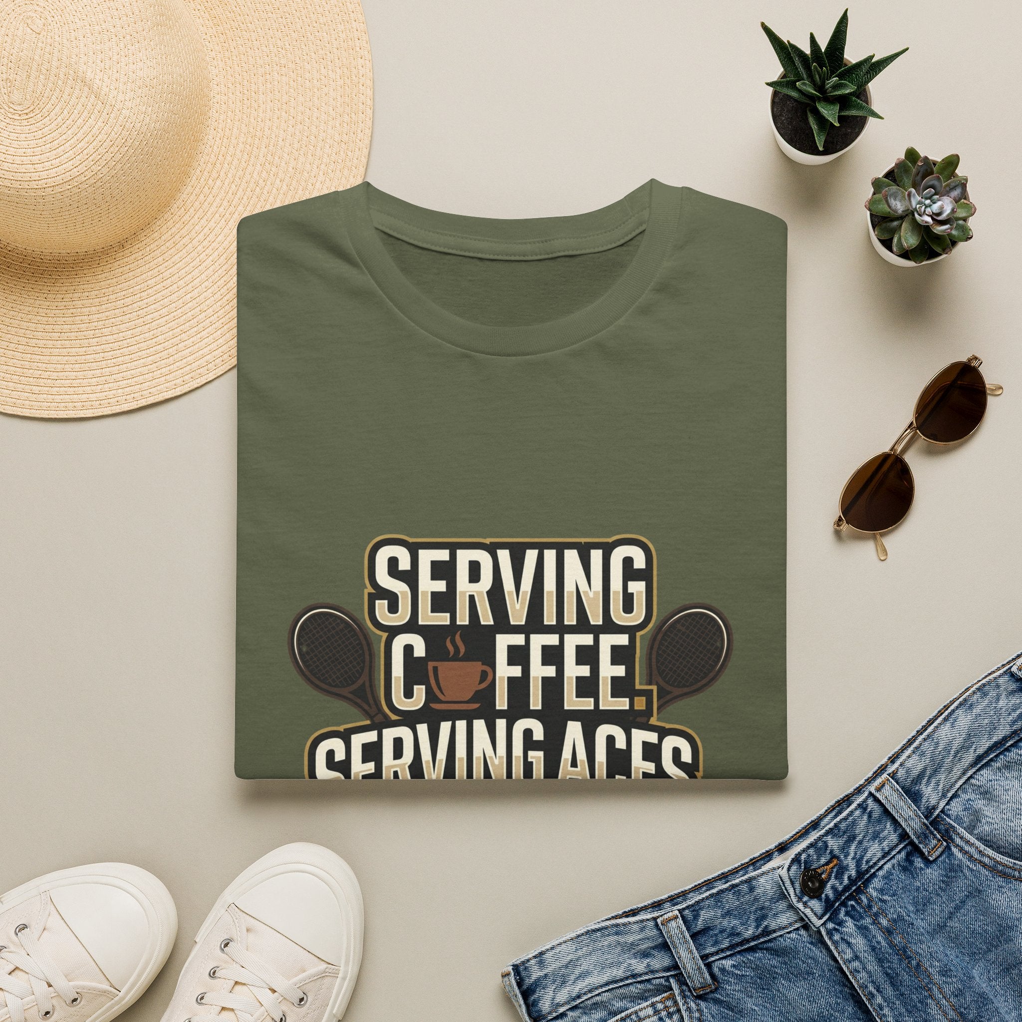 Serving Coffee, Serving Aces Tee — Tennis & Coffee Lover Graphic Shirt