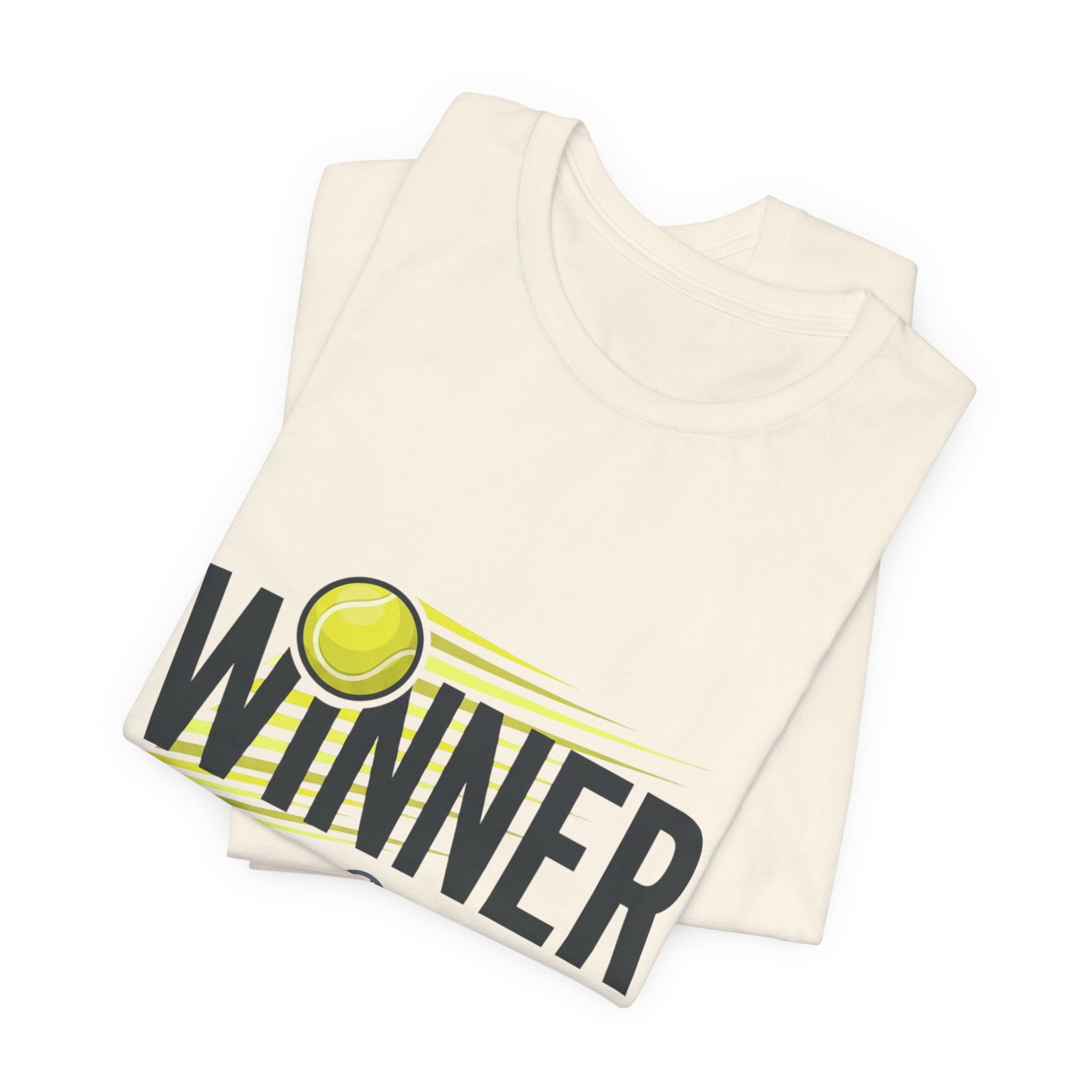 Winner Tennis T‑Shirt — Motivational Tennis Tee with Ball & Racket Graphic