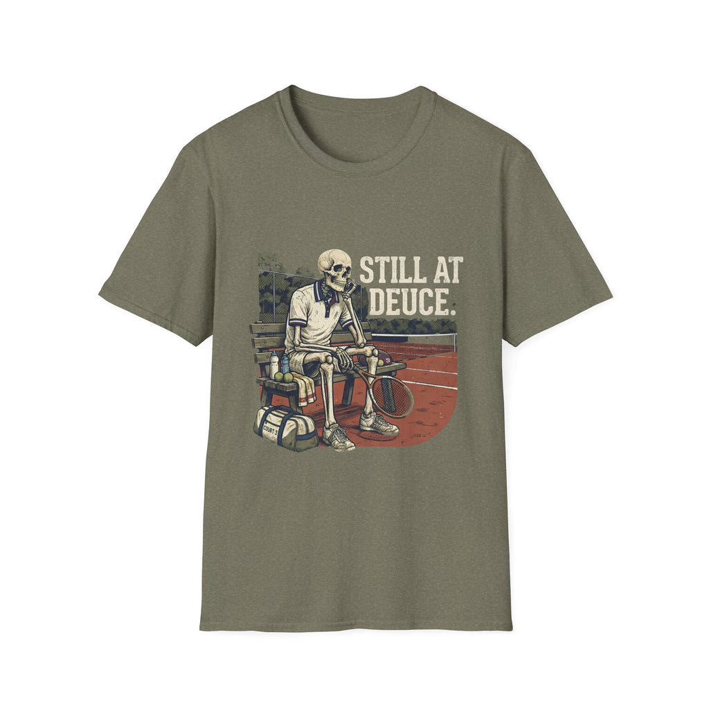 T-Shirt — "Still at Deuce" Tennis Skeleton Graphic Tee
