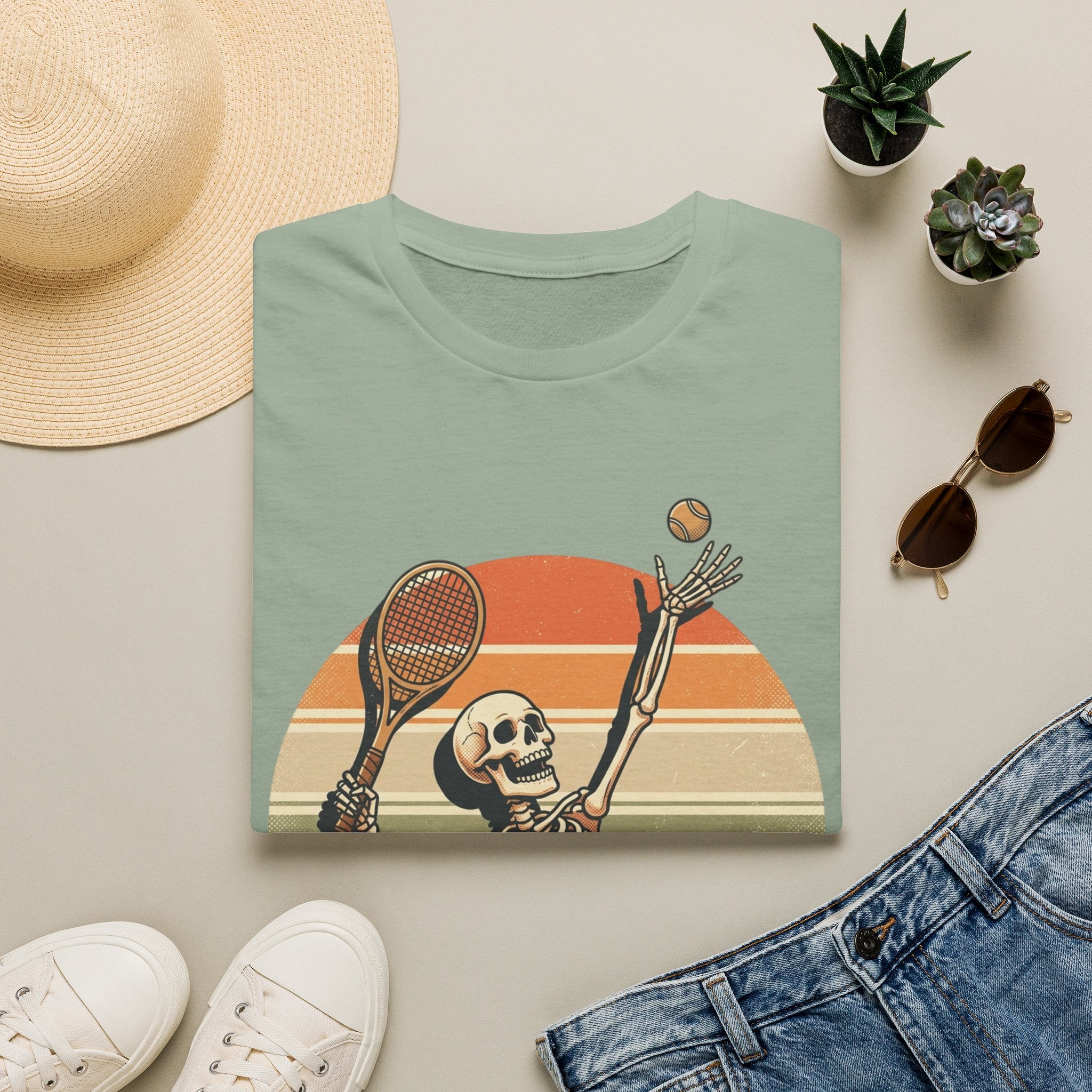 Skeleton Tennis Tee — Retro Sunset Vintage t_shirt