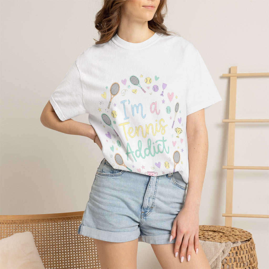 I'm a Tennis Addict T‑Shirt — Cute Pastel Tennis Graphic Tee for Players & Fans