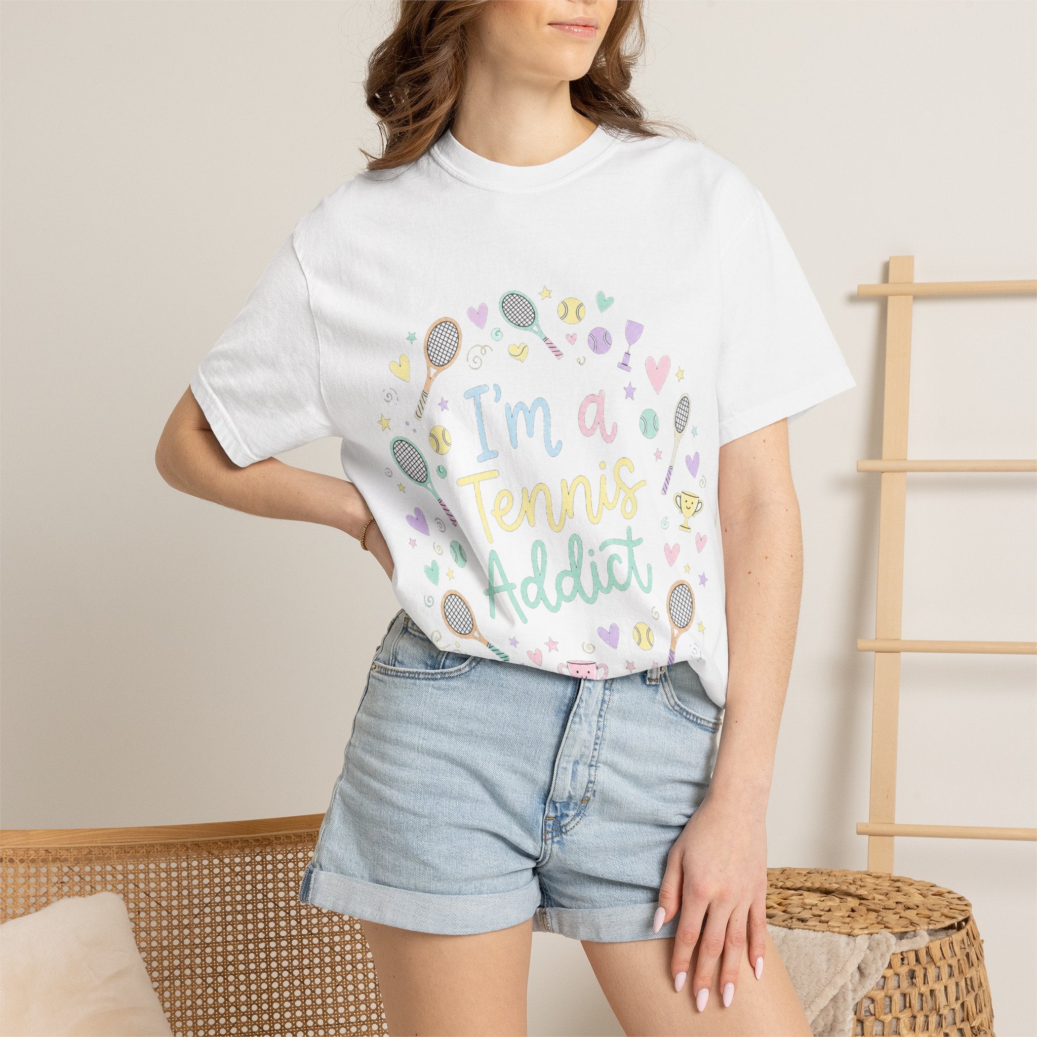 I'm a Tennis Addict T‑Shirt — Cute Pastel Tennis Graphic Tee for Players & Fans