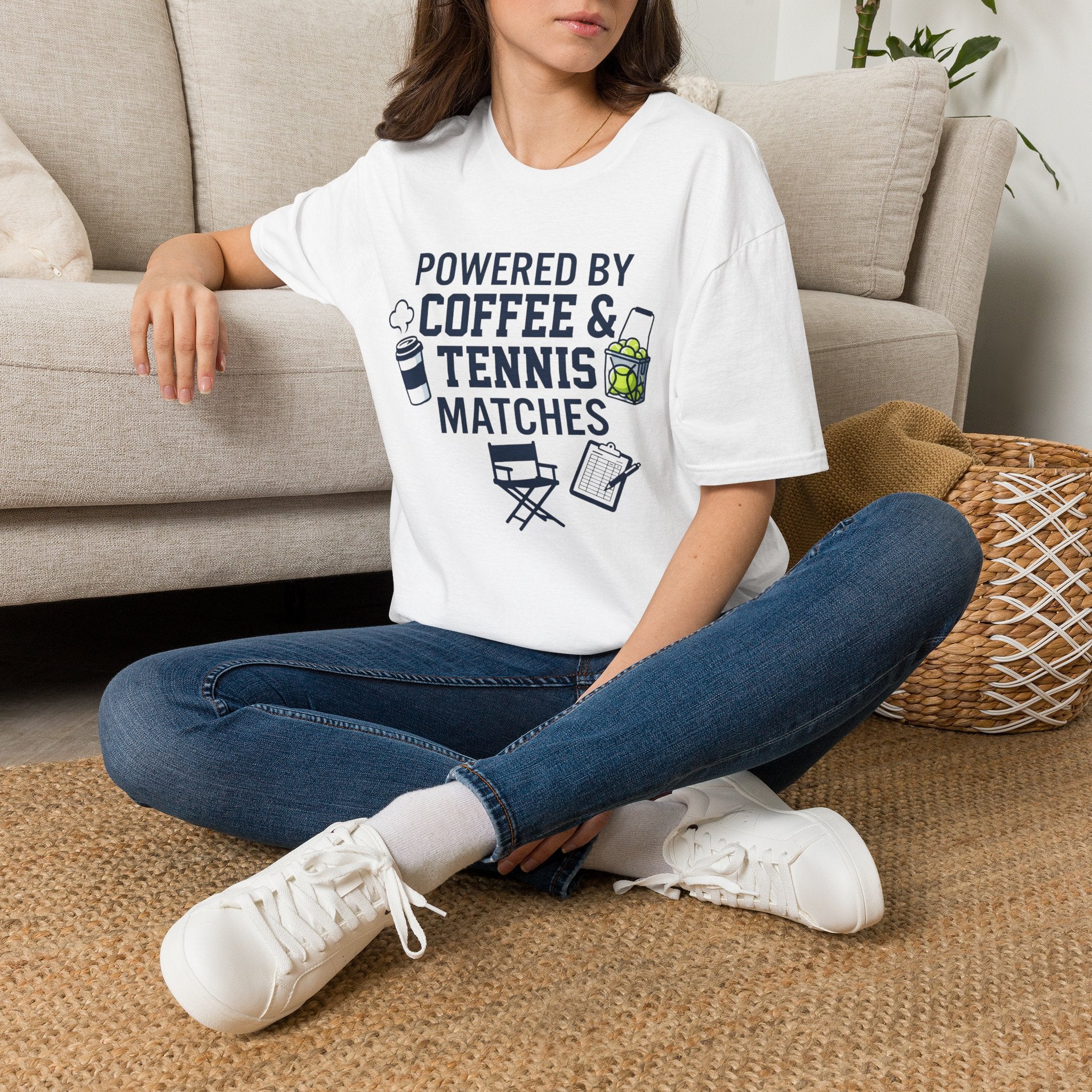 T-Shirt — "Powered by Coffee & Tennis Matches" Casual Tennis Player Tee
