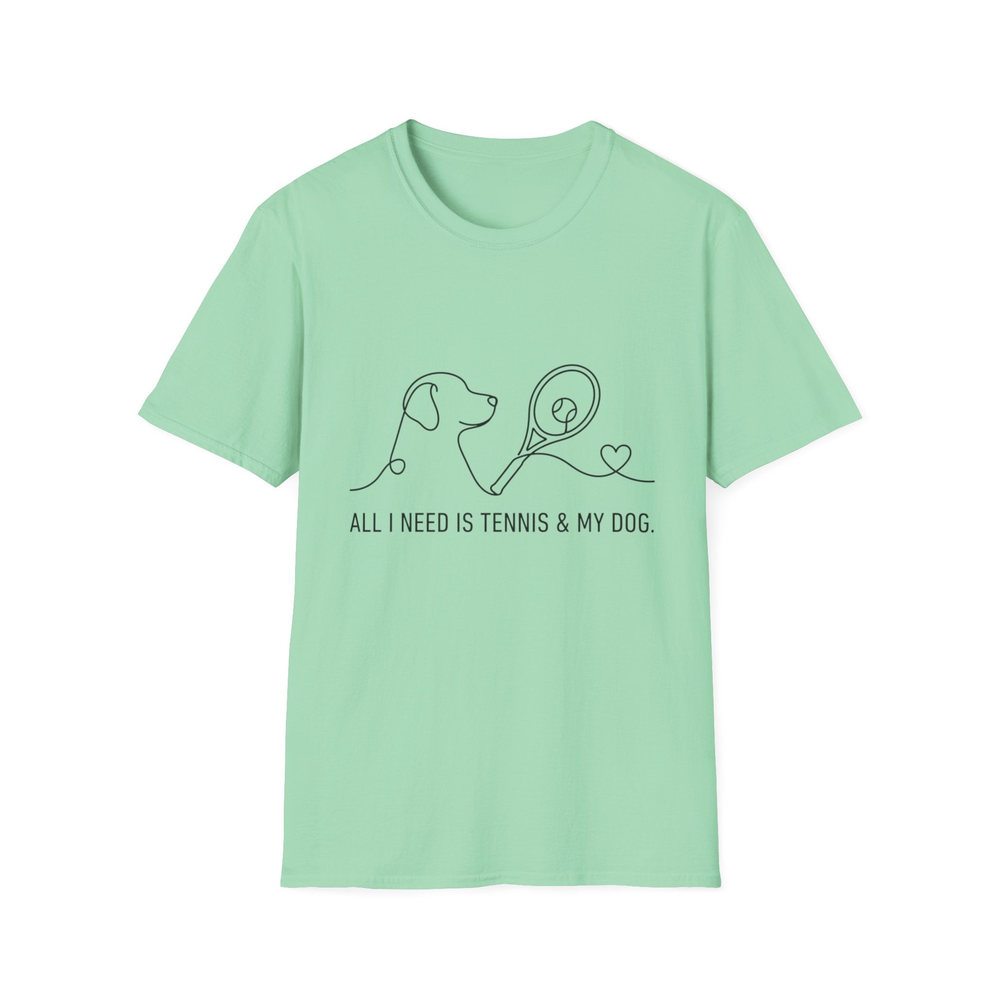 T-Shirt — "All I Need Is Tennis & My Dog" Minimal Line Art Tee