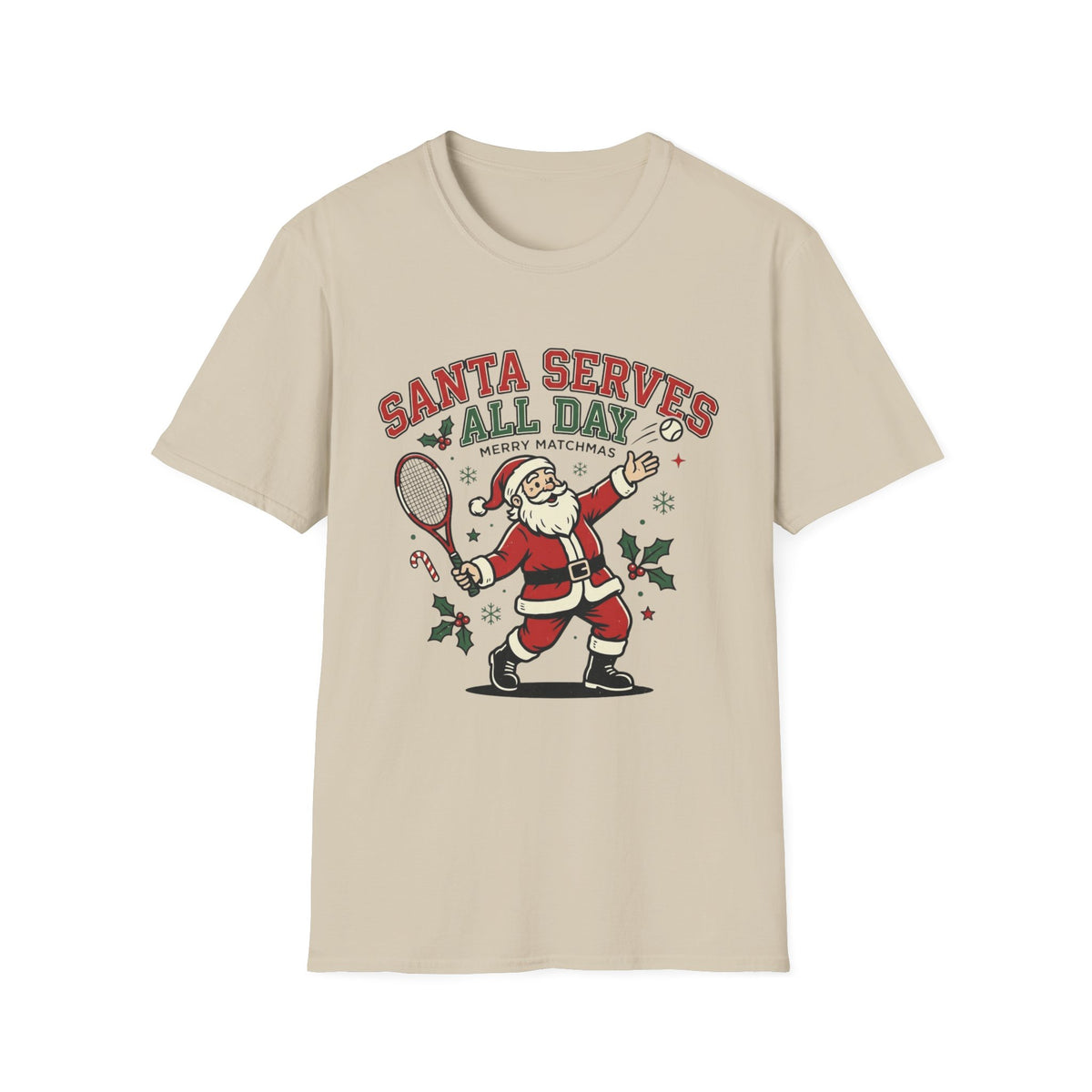 Santa Serves All Day Tennis Christmas T-Shirt