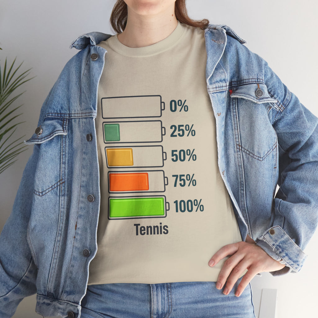 T-Shirt — Tennis Battery Level Graphic Tee (0%-100%)