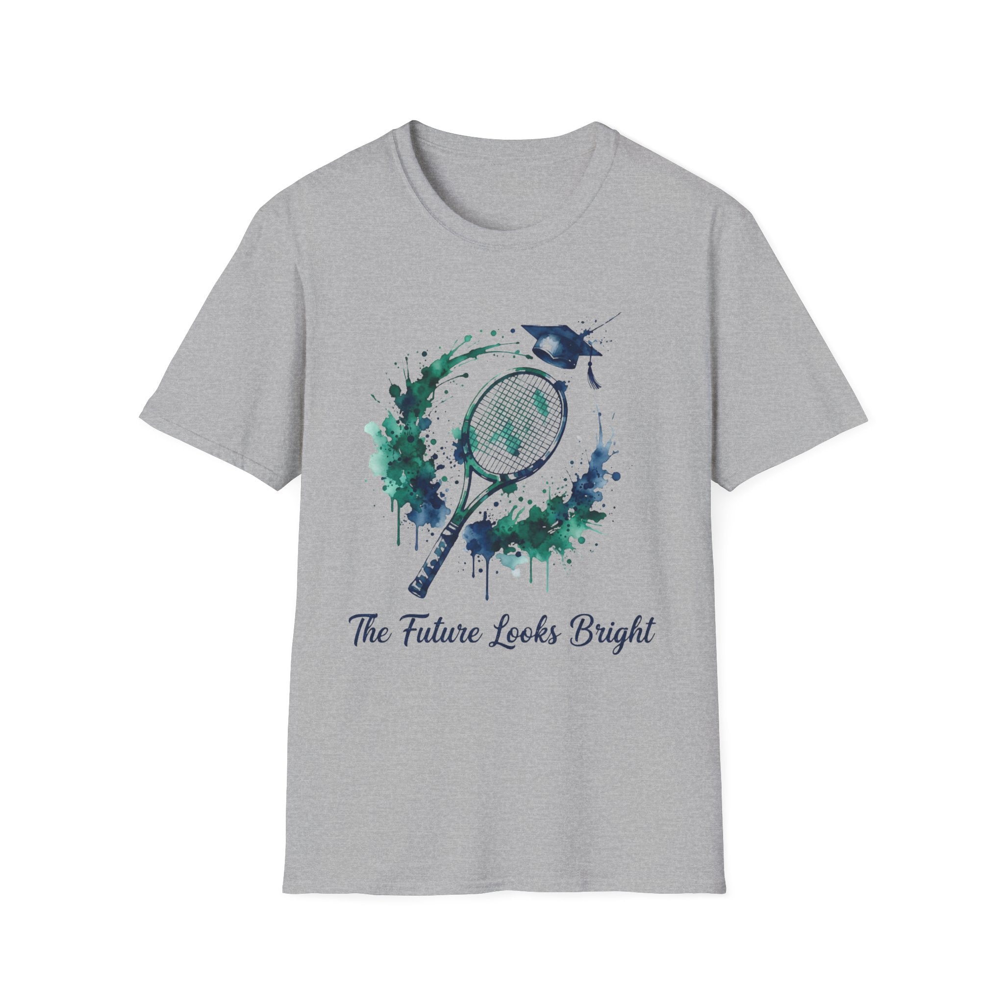 Tennis Watercolor Tee — “The Future Looks Bright” Graduation & Athlete Shirt