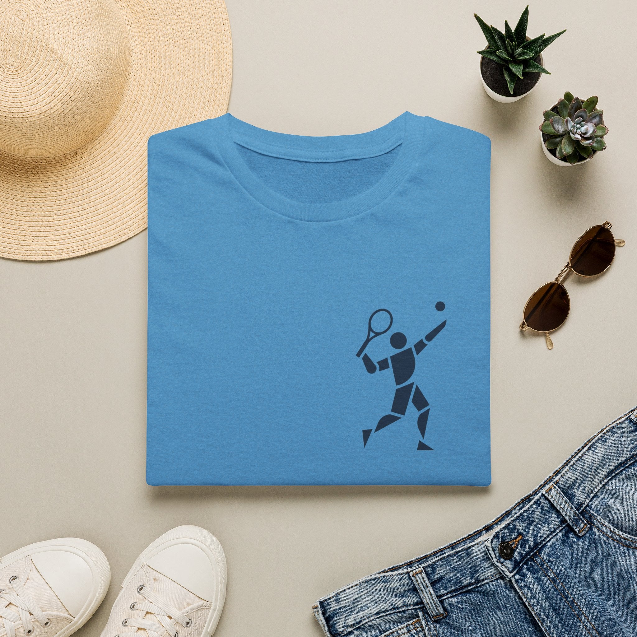 Tennis Player Minimalist T‑Shirt — Geometric Tennis Graphic Tee