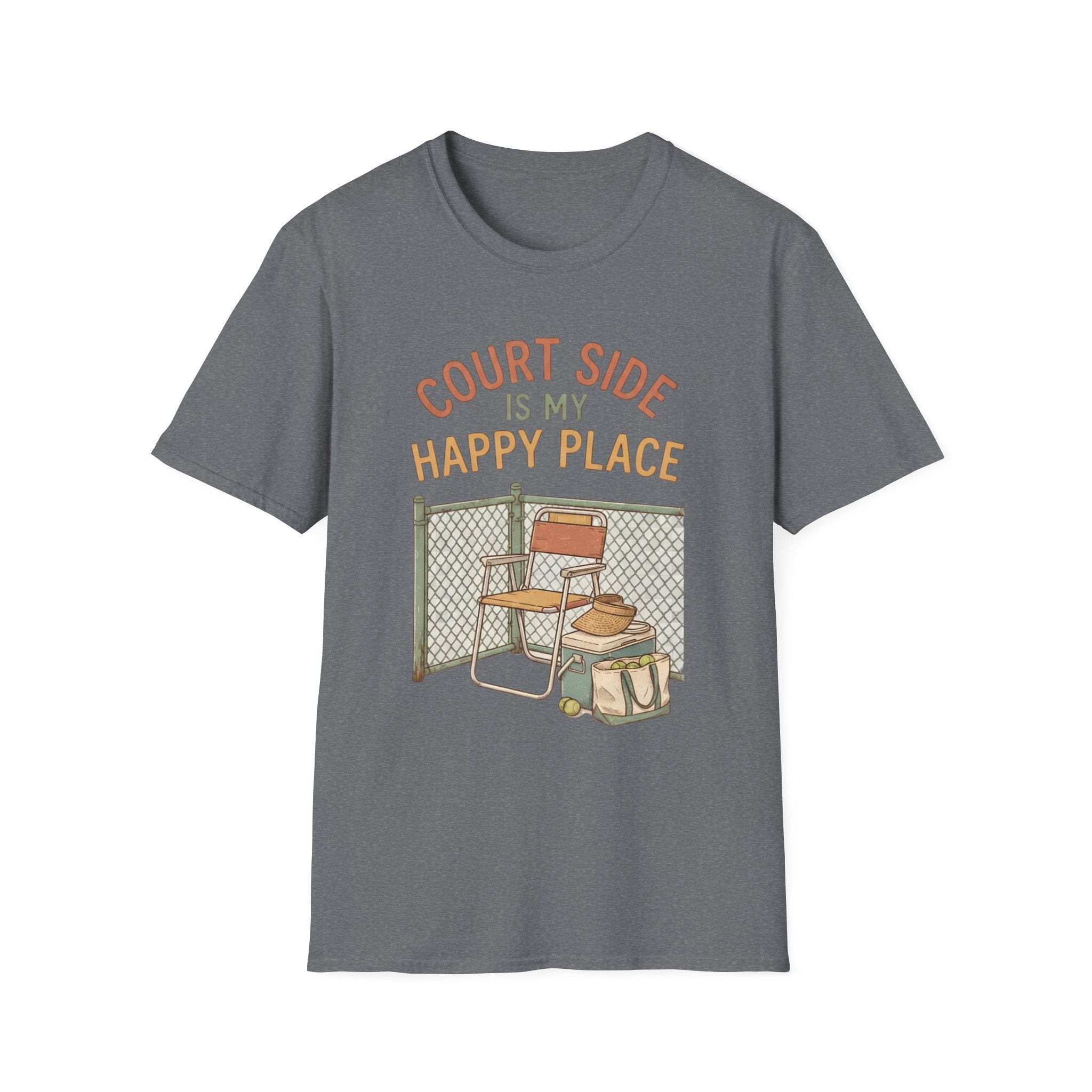 T-Shirt — "Court Side Is My Happy Place" Tennis Crew Tee