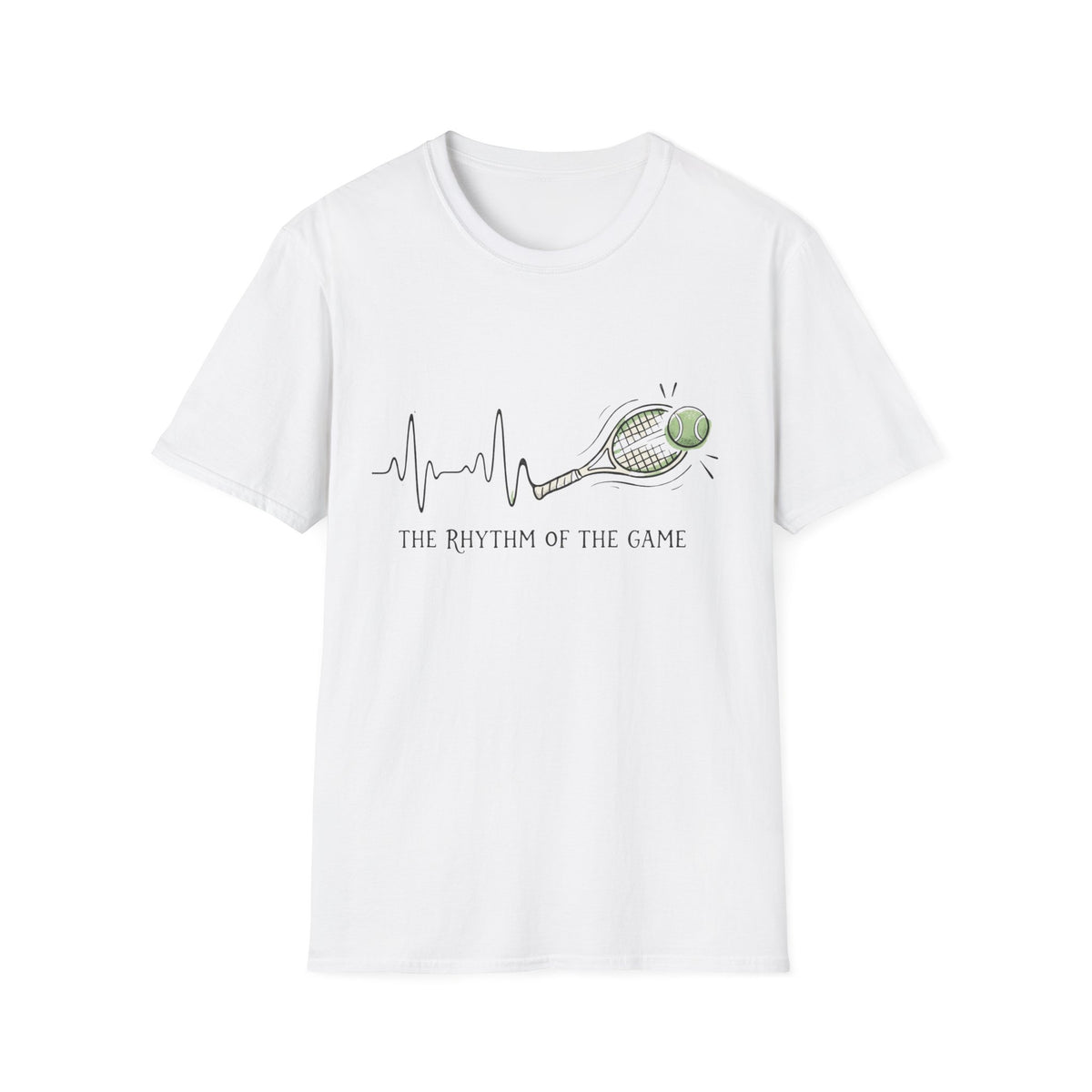 Tennis Rhythm T-Shirt — “The Rhythm of the Game” Tennis Racket & Ball Tee