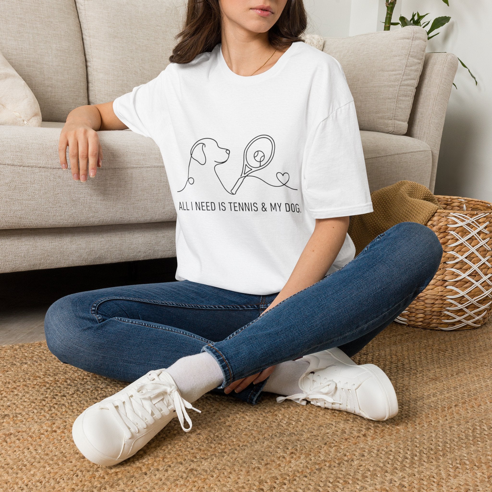 T-Shirt — "All I Need Is Tennis & My Dog" Minimal Line Art Tee