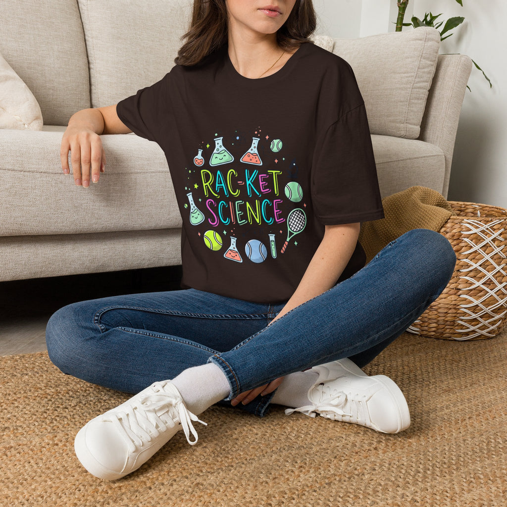 T-Shirt — Racket Science Graphic Tee (tennis + lab beakers)