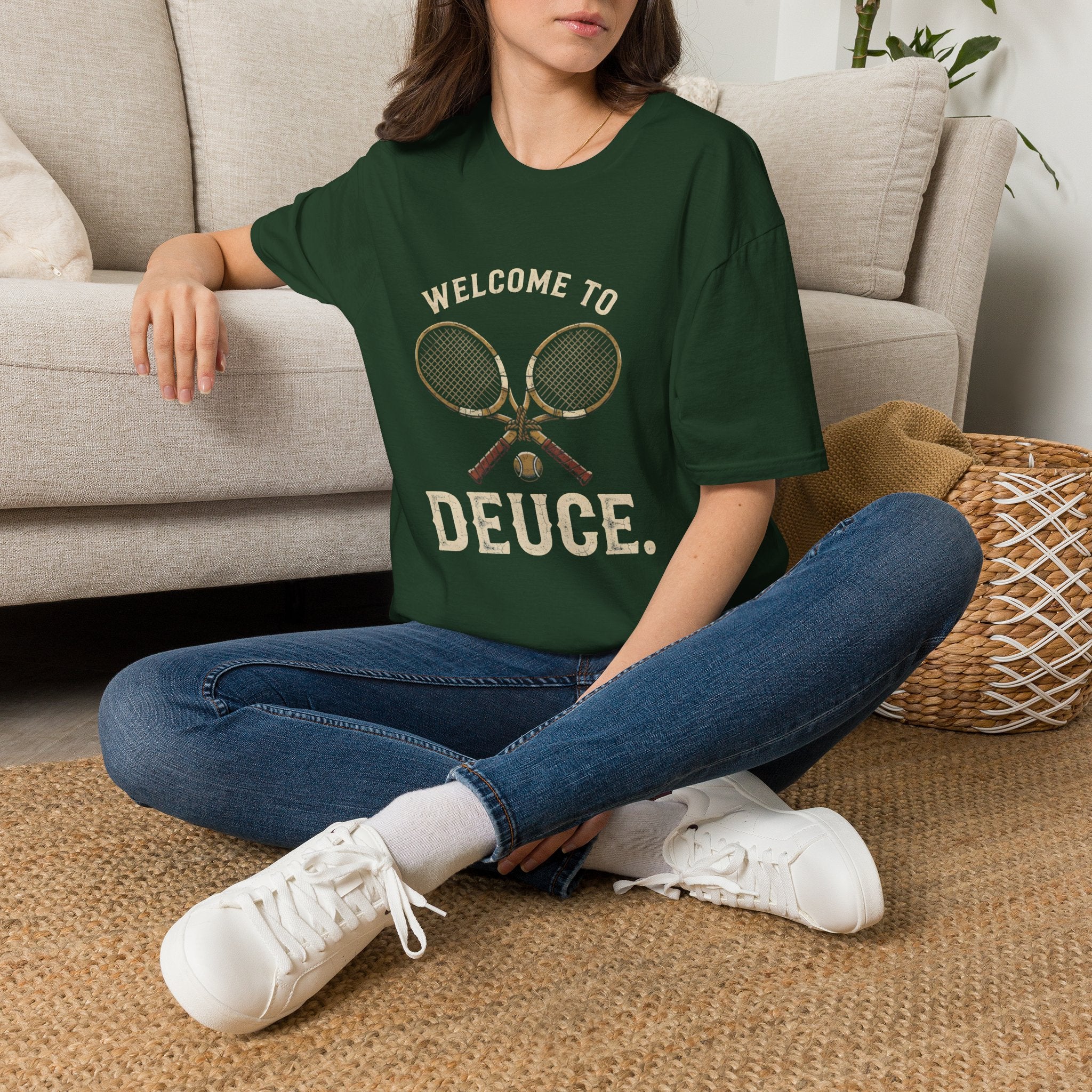 Welcome to Deuce Tennis T-Shirt — Vintage Racket Court Tee