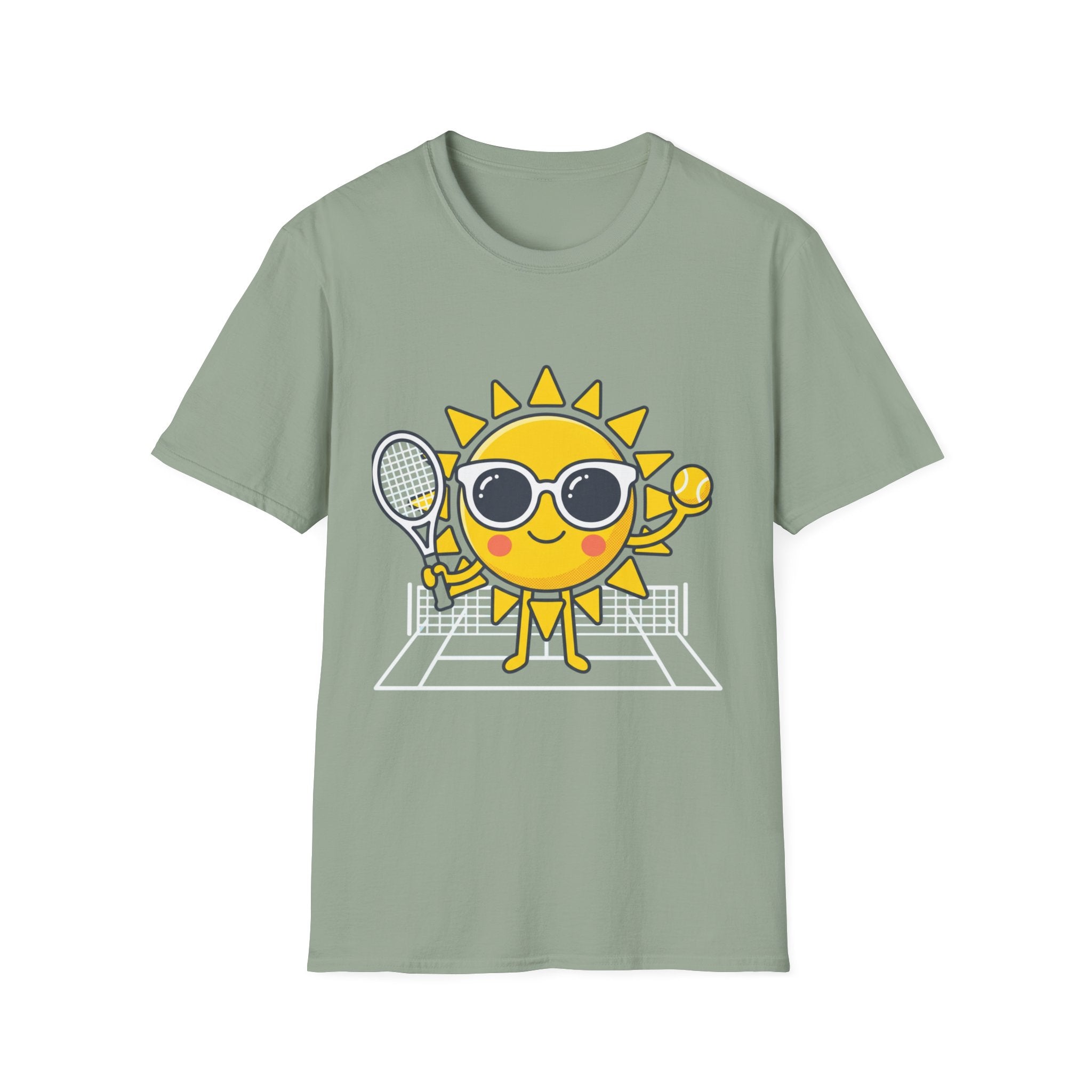 Sun Tennis Emoji T-Shirt — Cute Sunglasses Sun Playing Tennis Graphic Tee