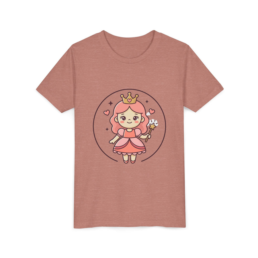 Princess Fairy Kids T-Shirt - Cute Pink Crowned Princess Graphic Youth Tee