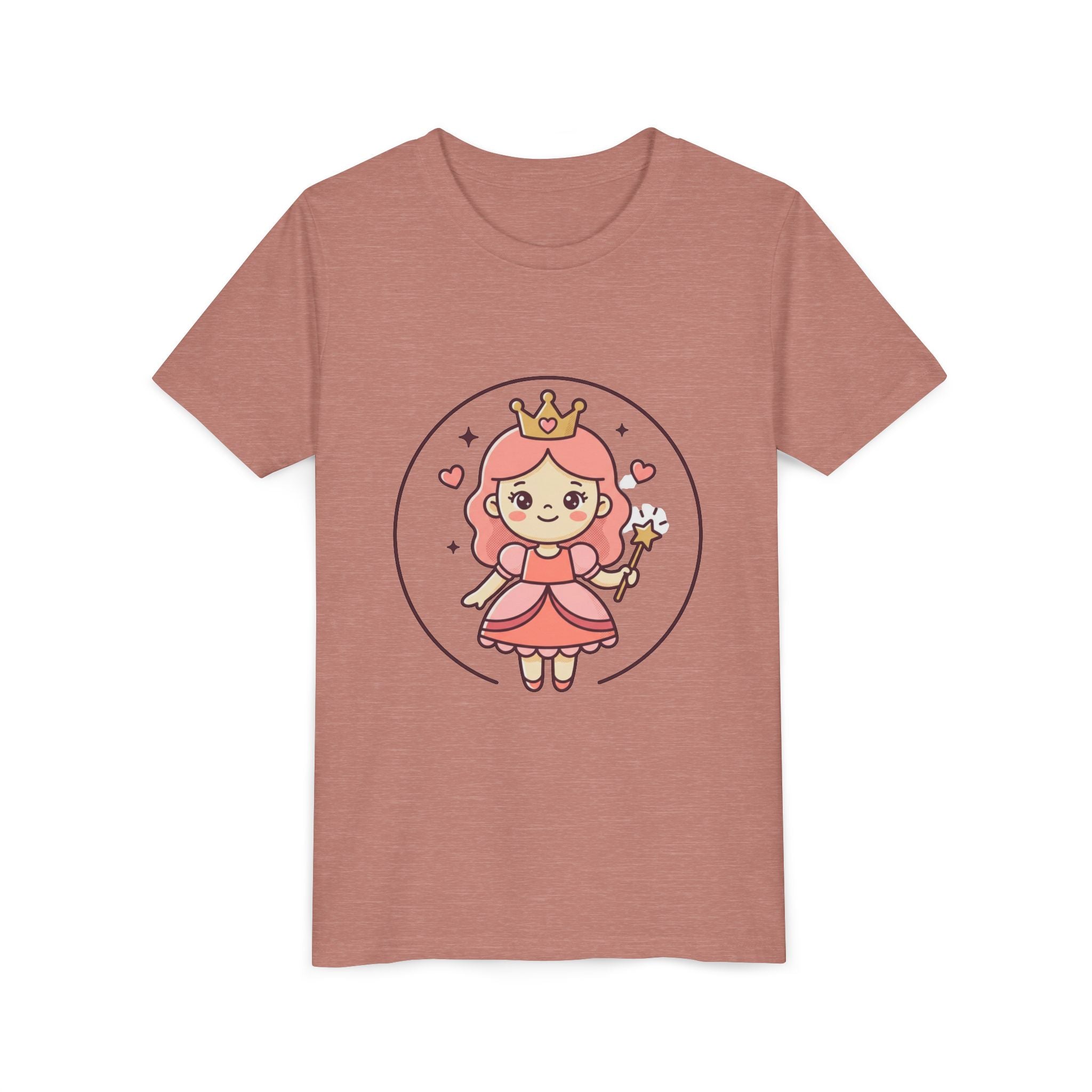 Princess Fairy Kids T-Shirt - Cute Pink Crowned Princess Graphic Youth Tee