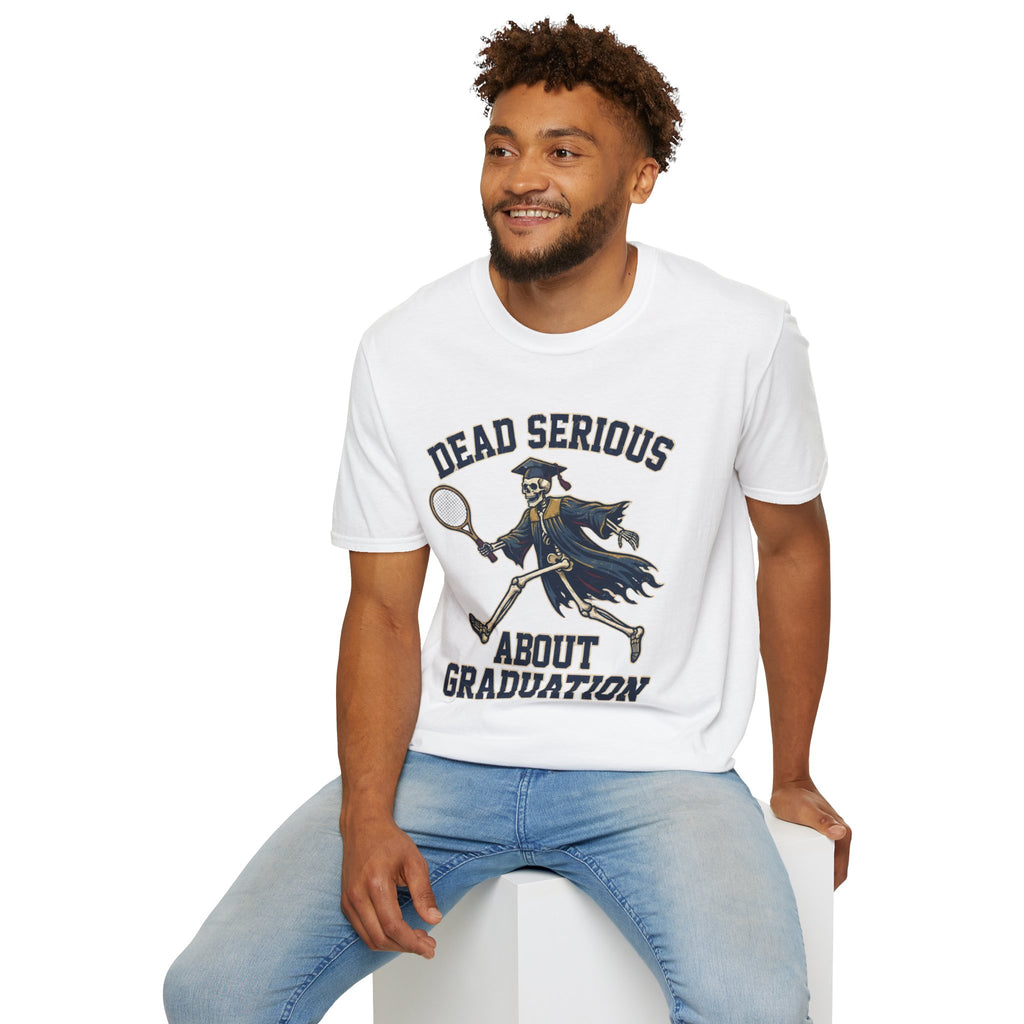 Graduation T-Shirt — "Dead Serious" Funny Skeleton Grad Tee
