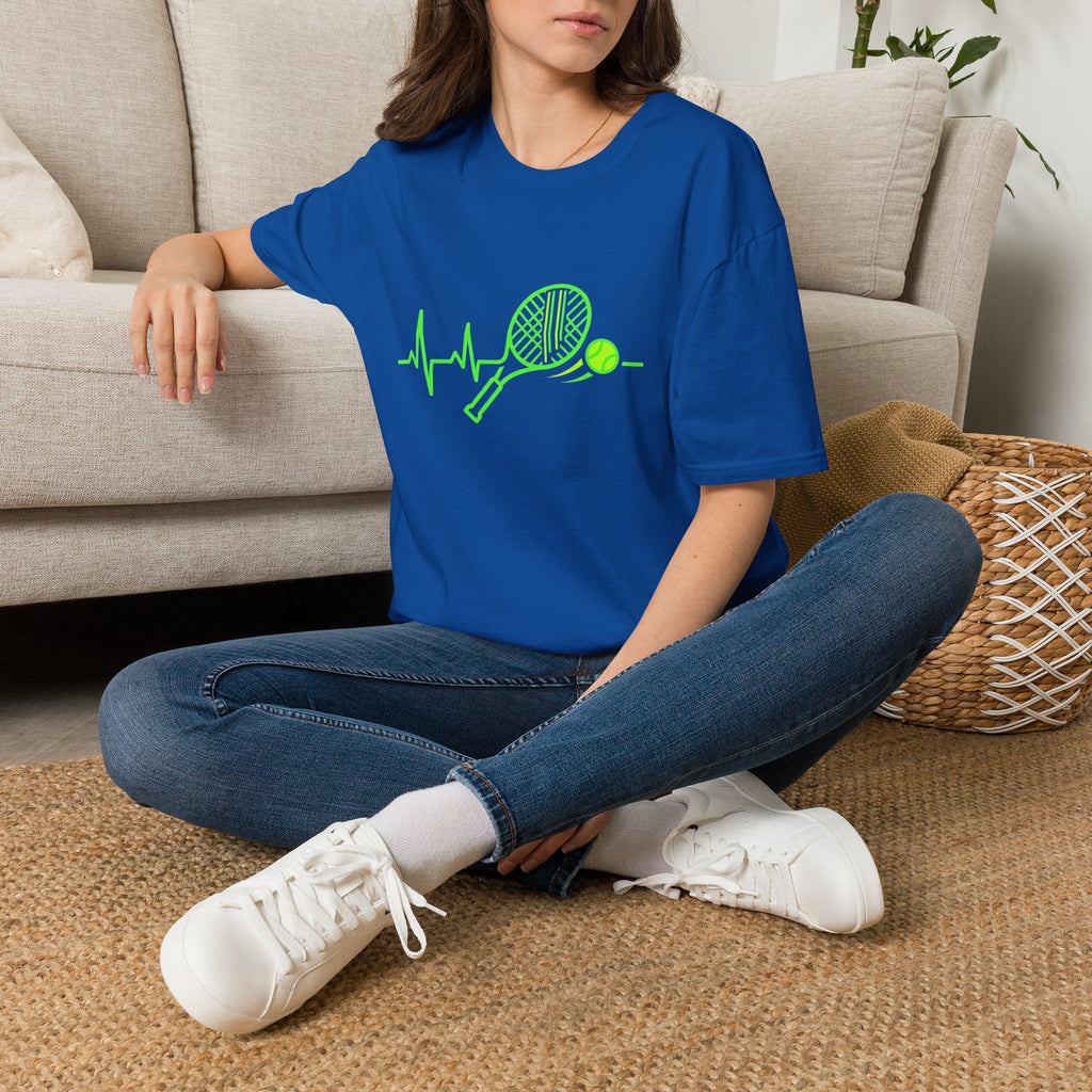 Tennis Racket Heartbeat T-Shirt — Neon Green Tennis Lover Tee