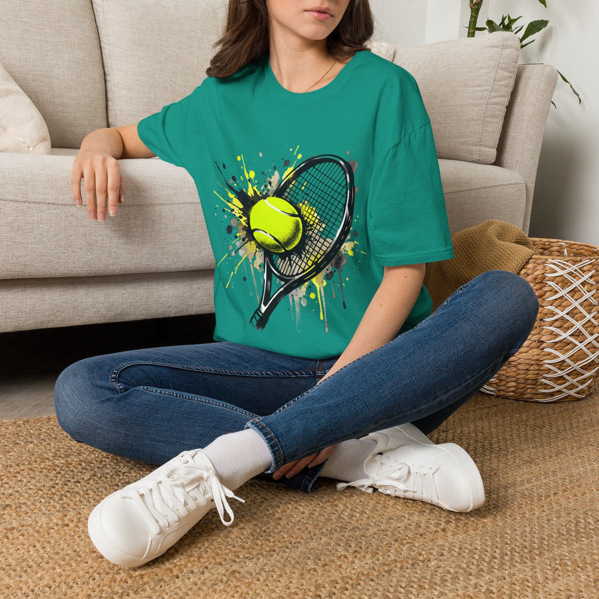 T-Shirt — Splash Tennis Racket & Ball Graphic Tee