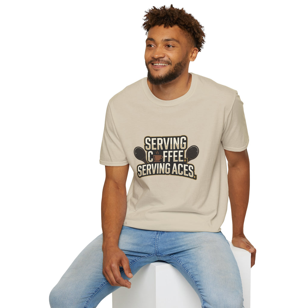Serving Coffee, Serving Aces Tee — Tennis & Coffee Lover Graphic Shirt