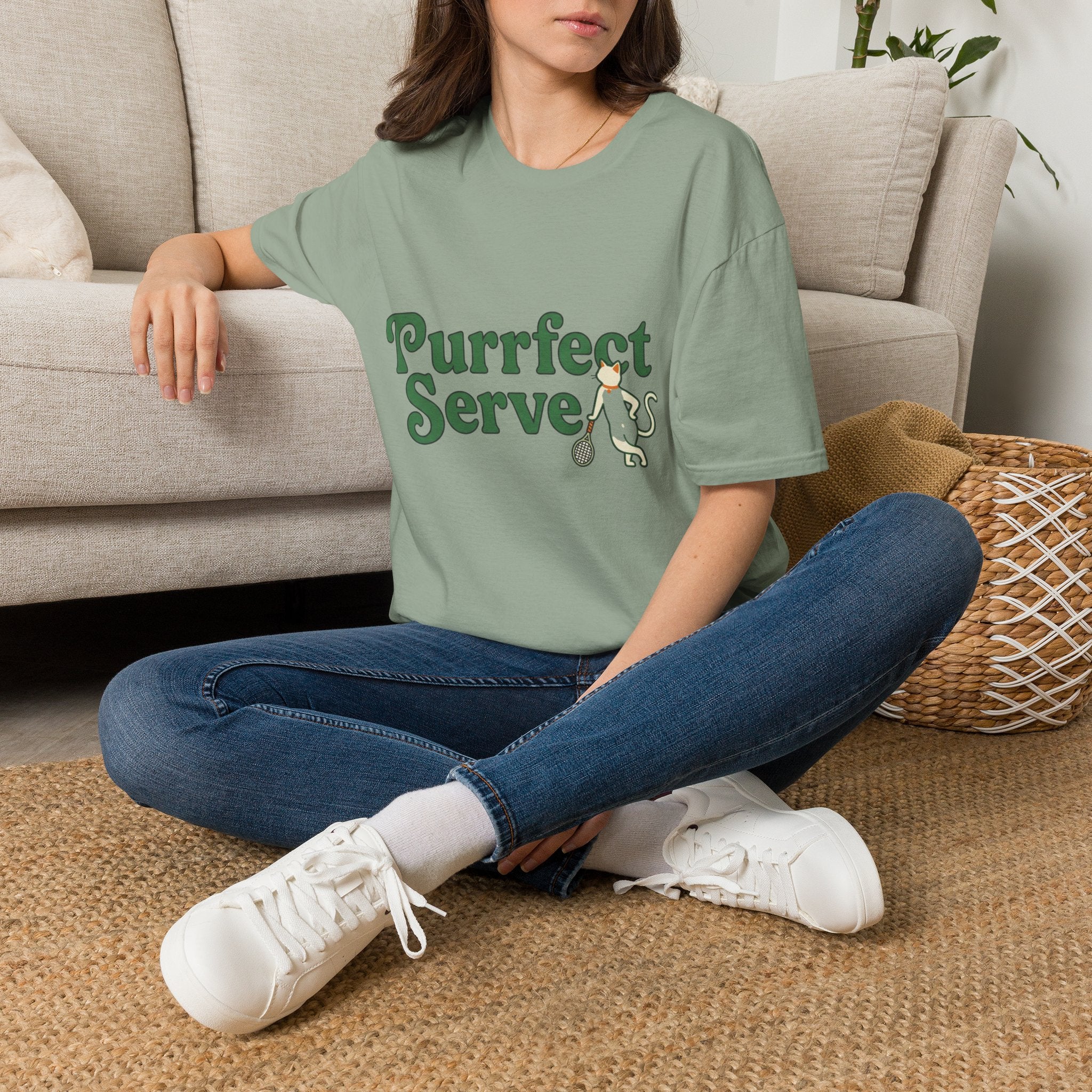 Purrfect Serve Cat Tennis T-Shirt