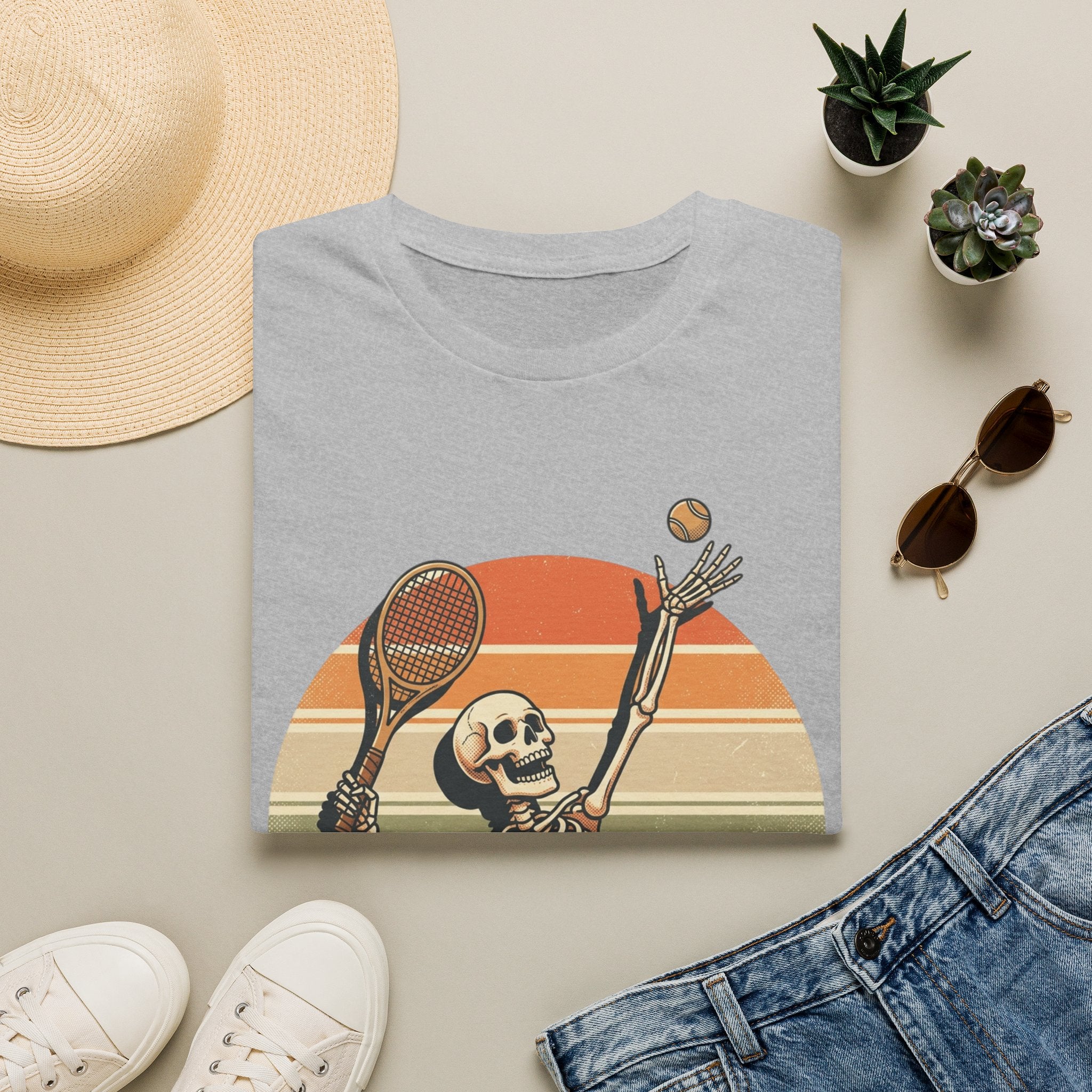 Skeleton Tennis Tee — Retro Sunset Vintage t_shirt